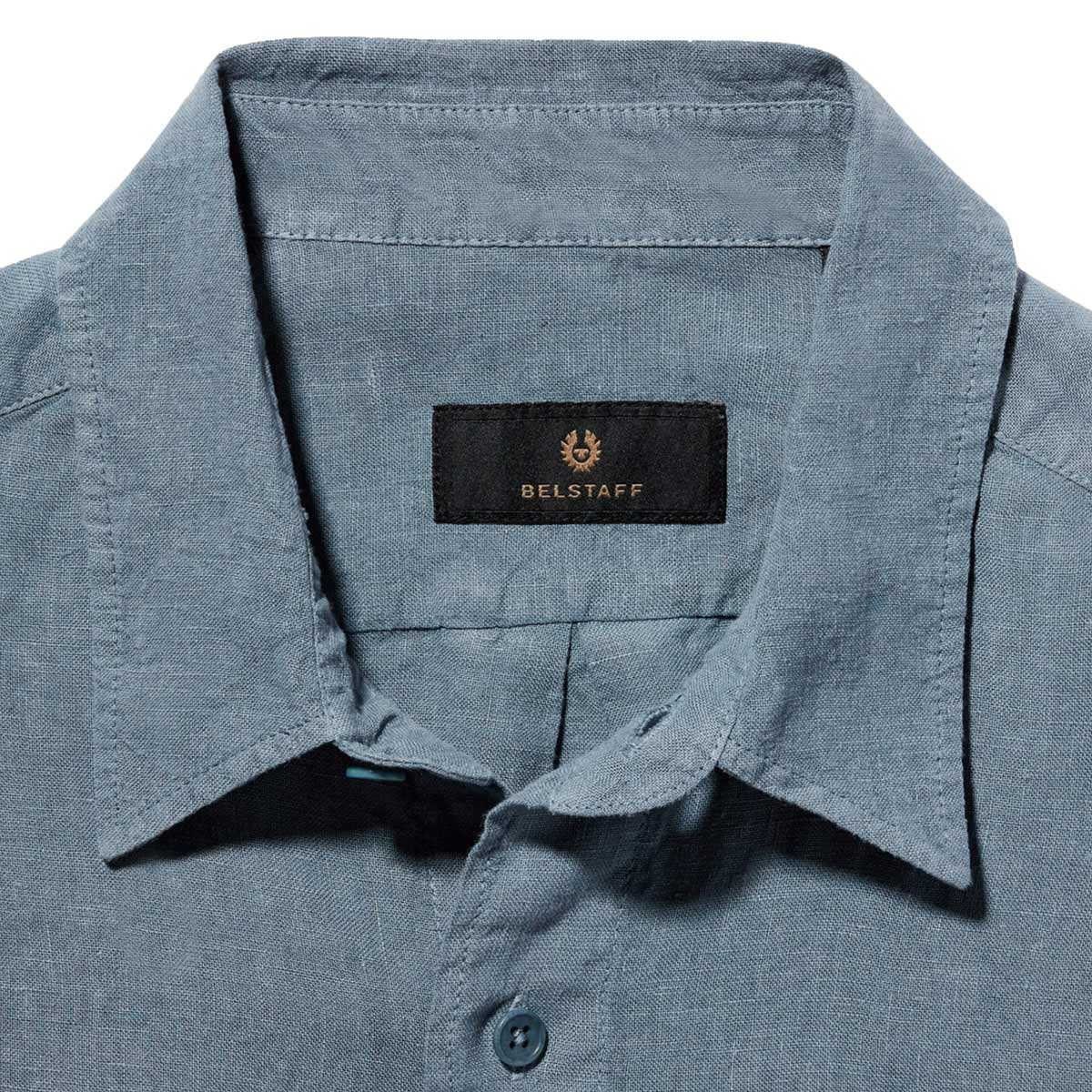 Belstaff - Blue Flint Scale Linen Short Sleeve Shirt S/S SHIRTS Belstaff