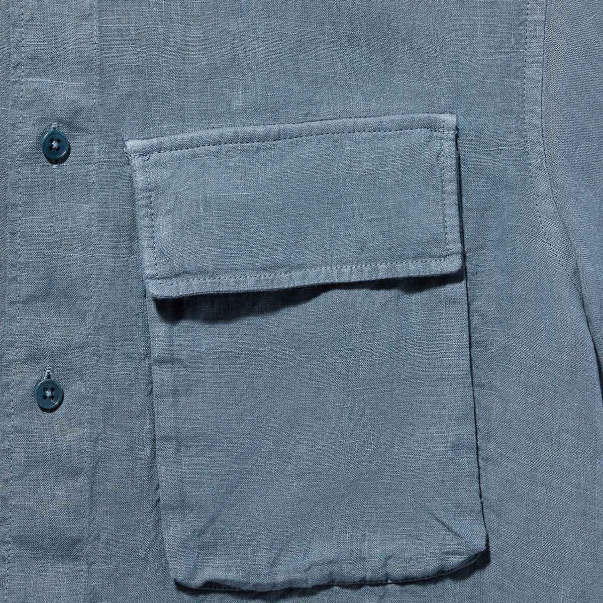 Belstaff - Blue Flint Scale Linen Short Sleeve Shirt S/S SHIRTS Belstaff