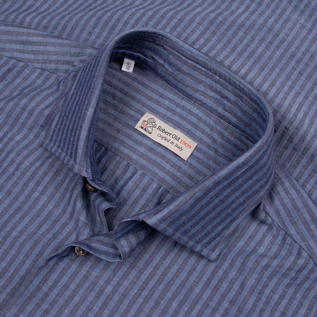 Navy Striped Seersucker Italian Cotton & Linen Shirt S/S SHIRTS Robert Old