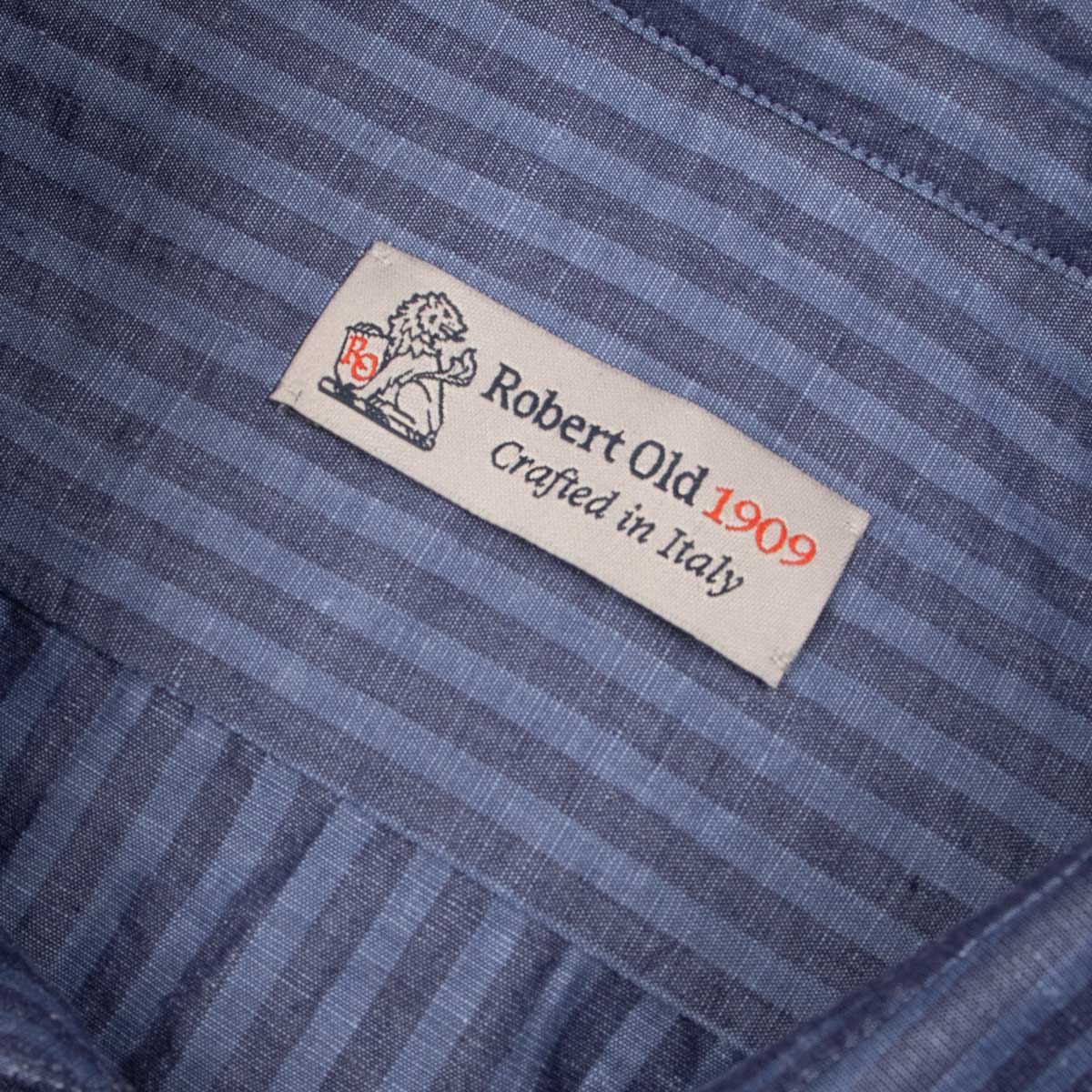 Navy Striped Seersucker Italian Cotton & Linen Shirt S/S SHIRTS Robert Old