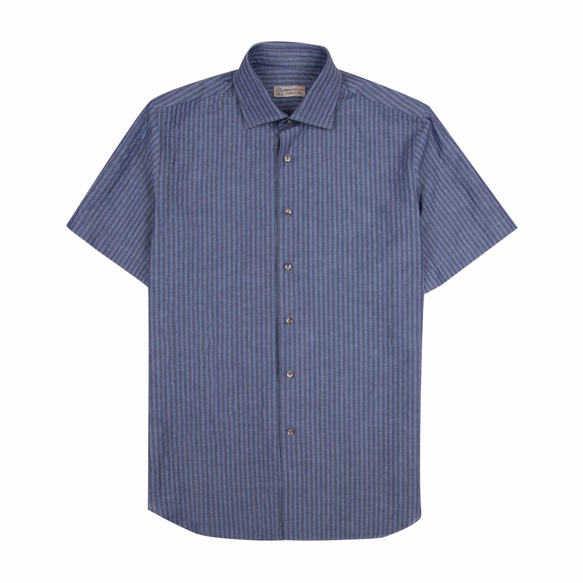 Navy Striped Seersucker Italian Cotton & Linen Shirt S/S SHIRTS Robert Old