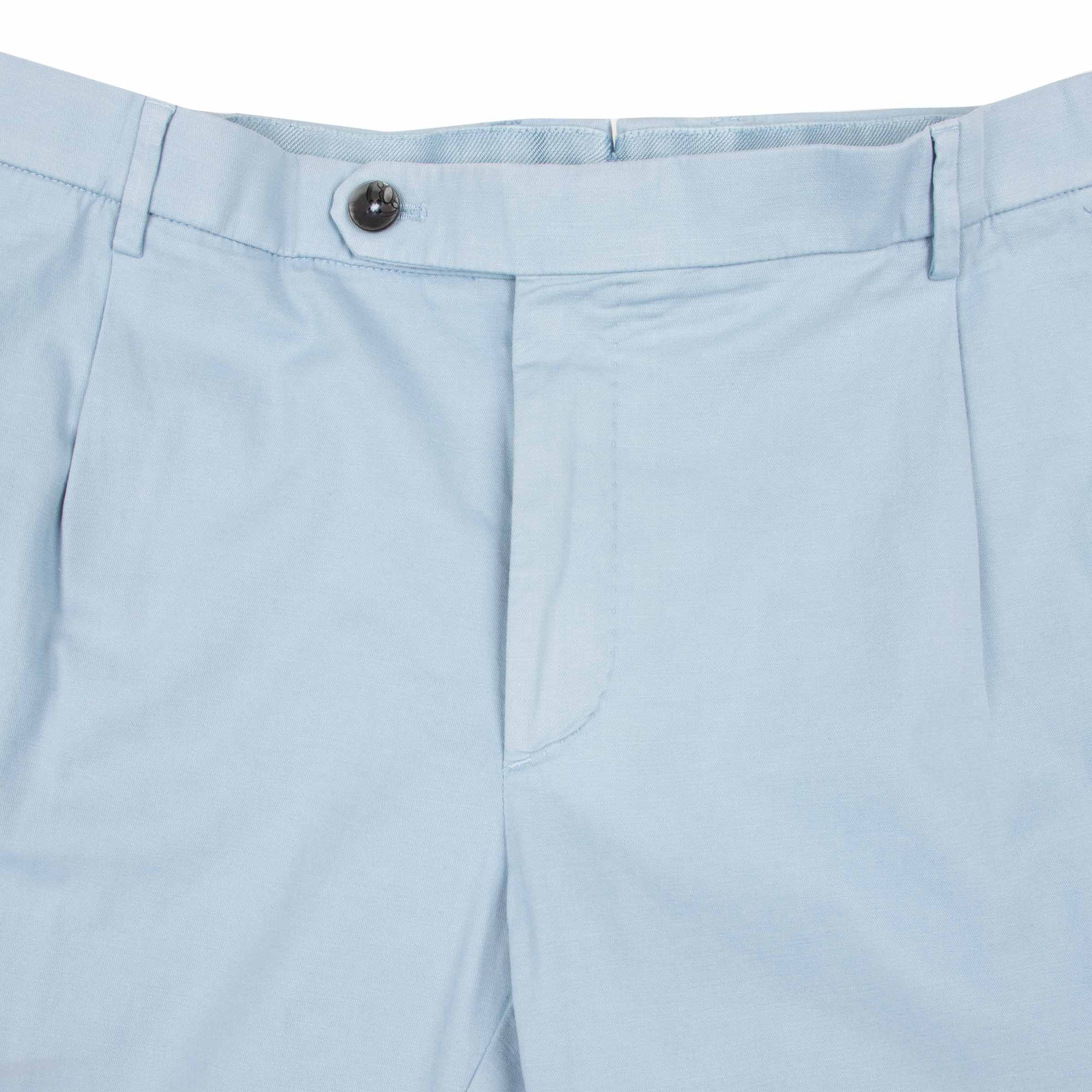Sky Blue Stretch Cotton & Linen Twill Chinos CASUAL TROUSERS Robert Old