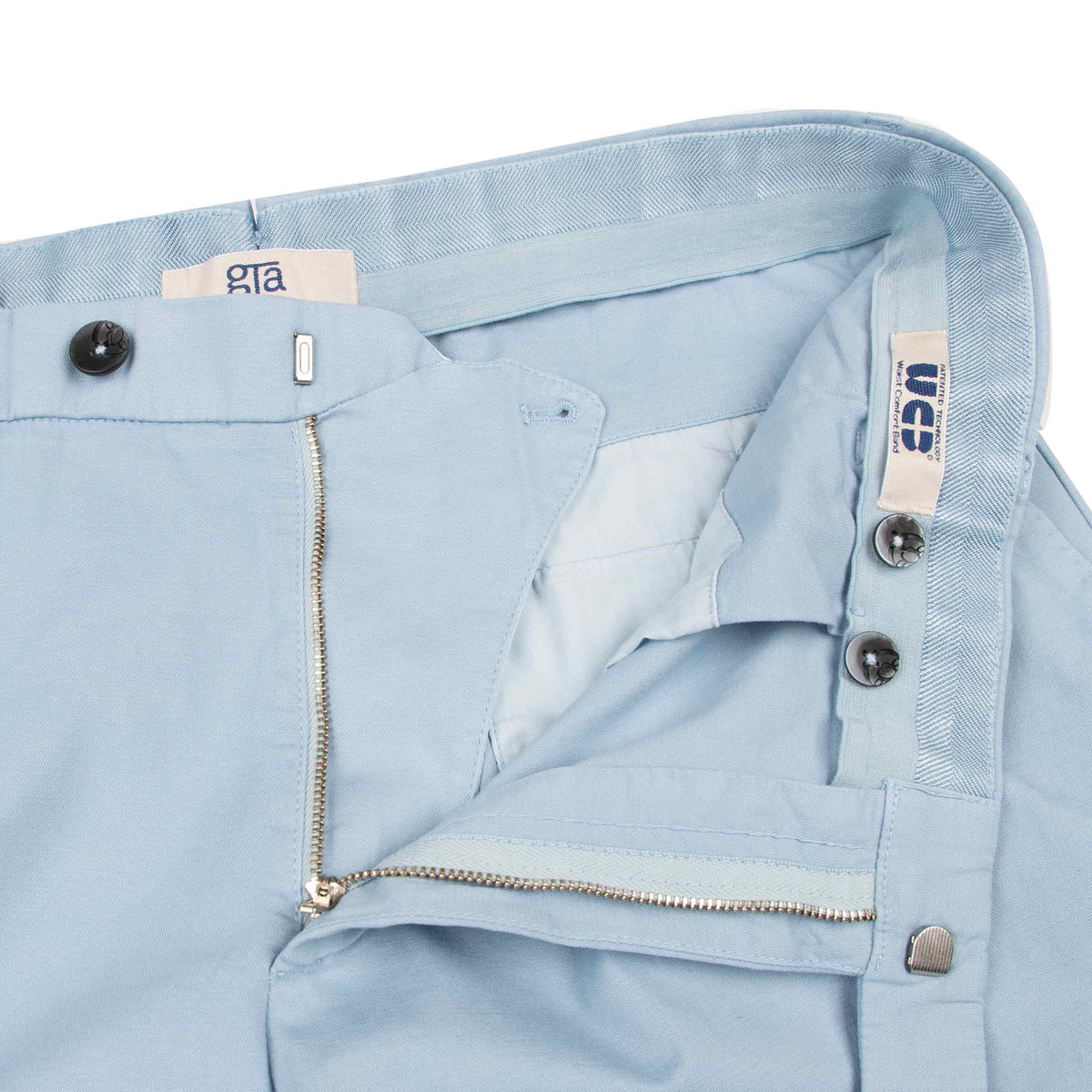 Sky Blue Stretch Cotton & Linen Twill Chinos CASUAL TROUSERS Robert Old