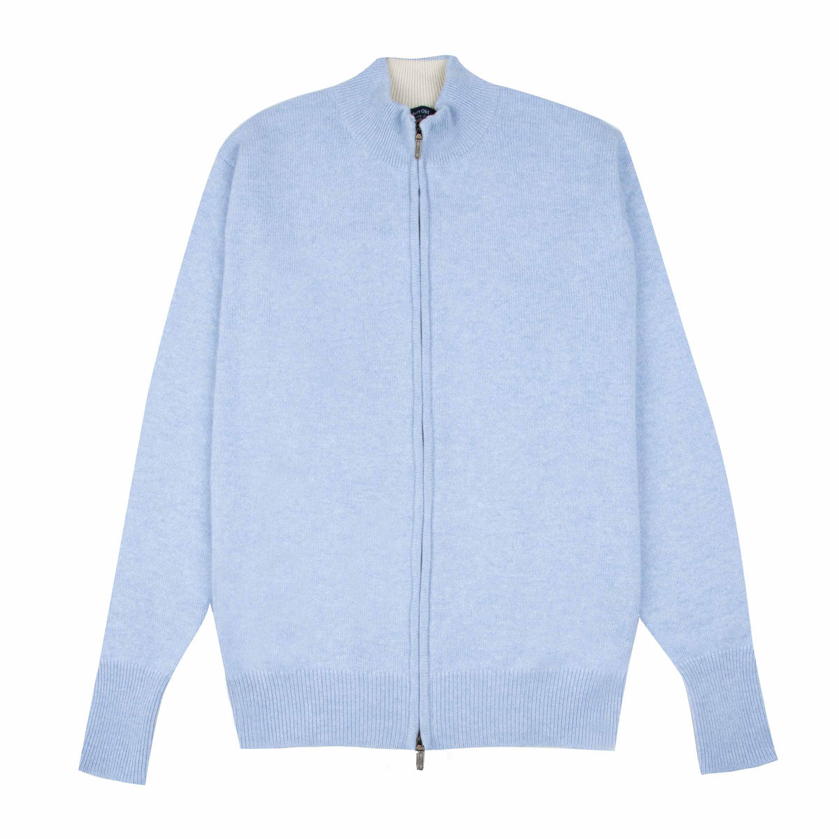 The Barra 4ply Full Zip Cashmere Cardigan - Atollo Blue / White Undyed CASHMERE Robert Old