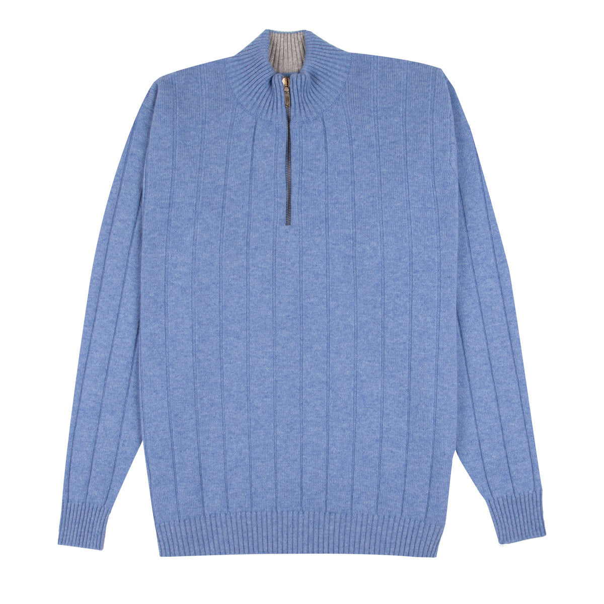 Robert Old - The Wellington Cashmere Ribbed Zip Neck Sweater - Azzuro/Brume CASHMERE Robert Old