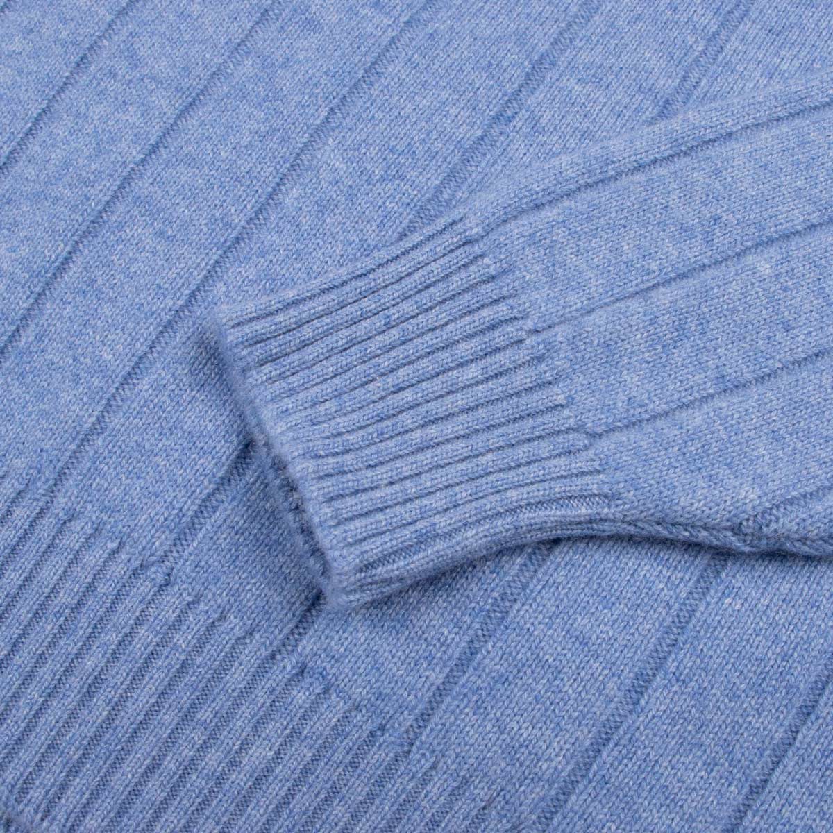 Robert Old - The Wellington Cashmere Ribbed Zip Neck Sweater - Azzuro/Brume CASHMERE Robert Old