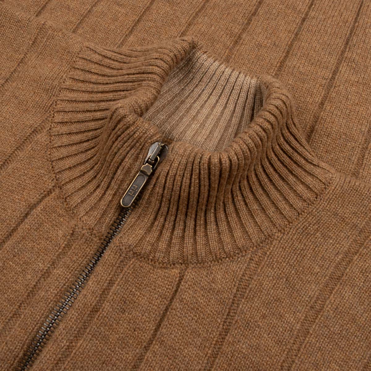 Robert Old - The Wellington Cashmere Ribbed Zip Neck Sweater - Caramel / Llama CASHMERE Robert Old