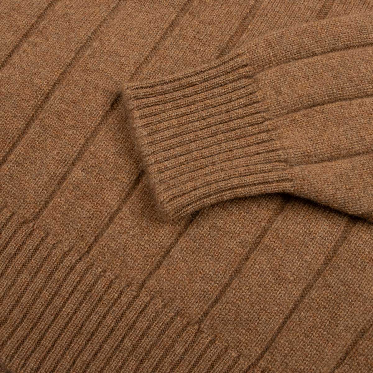 Robert Old - The Wellington Cashmere Ribbed Zip Neck Sweater - Caramel / Llama CASHMERE Robert Old