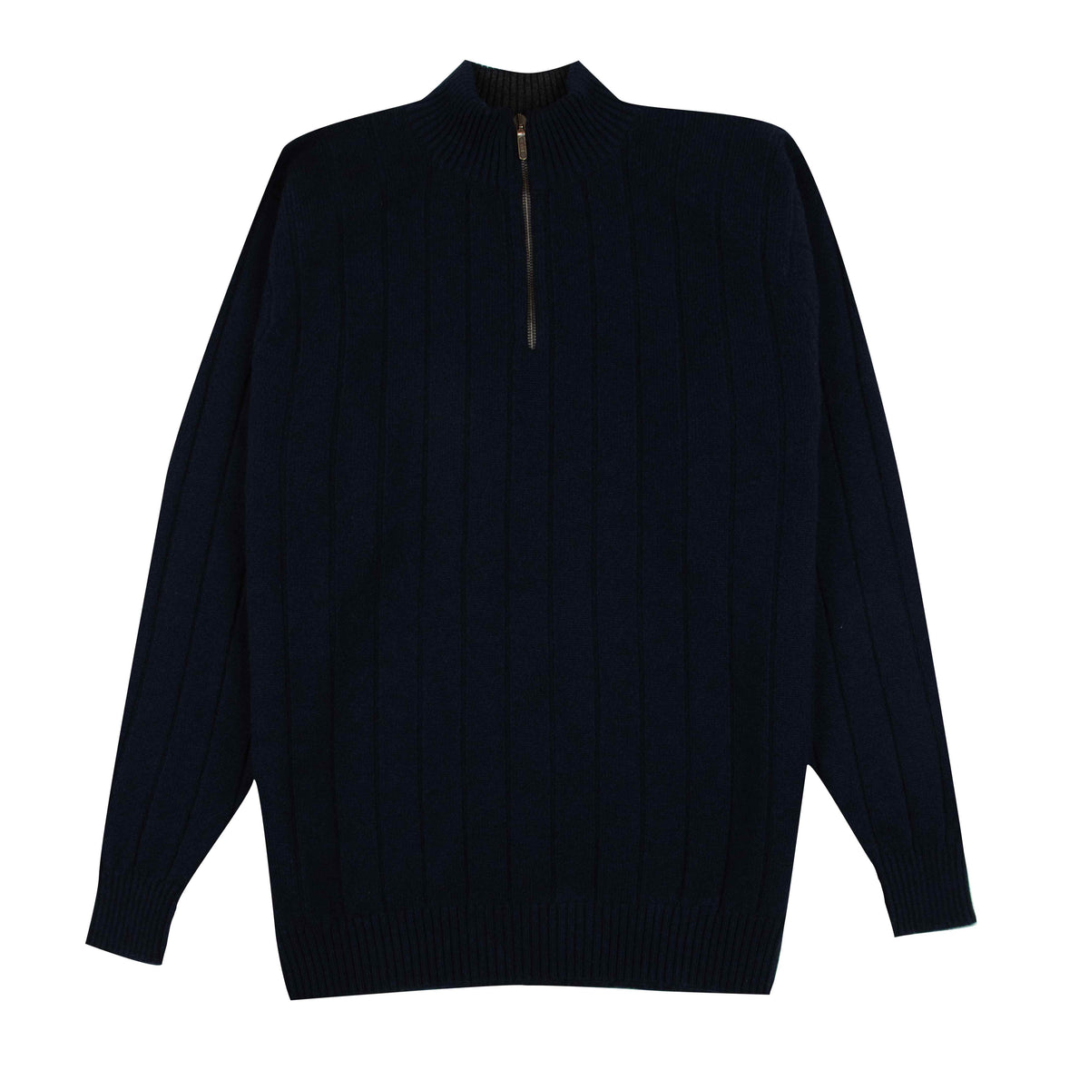 The Wellington Cashmere Ribbed Zip Neck Sweater - Nero Navy / Charcoal CASHMERE Robert Old