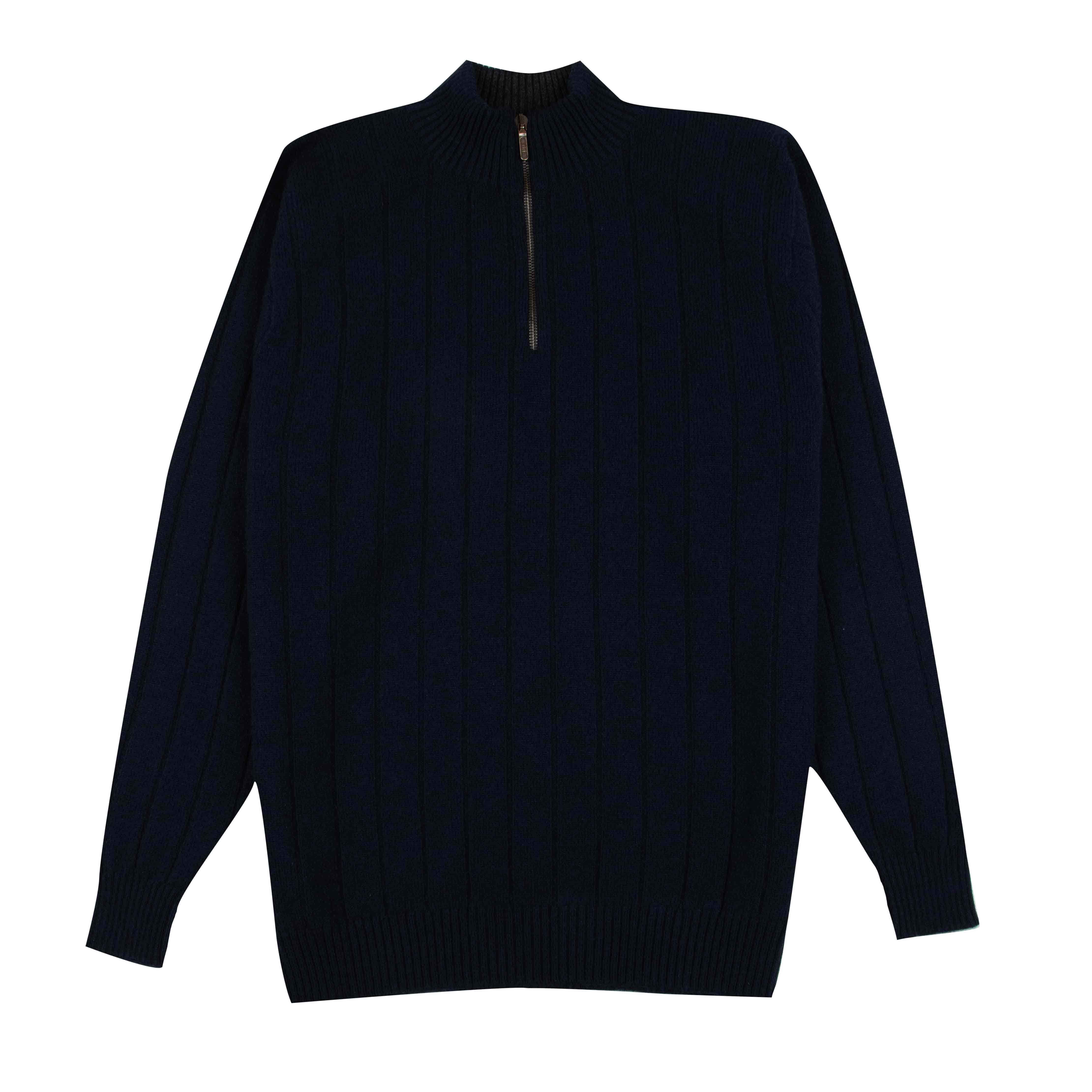 Robert Old - The Wellington Cashmere Ribbed Zip Neck Sweater - Nero Navy / Charcoal CASHMERE Robert Old