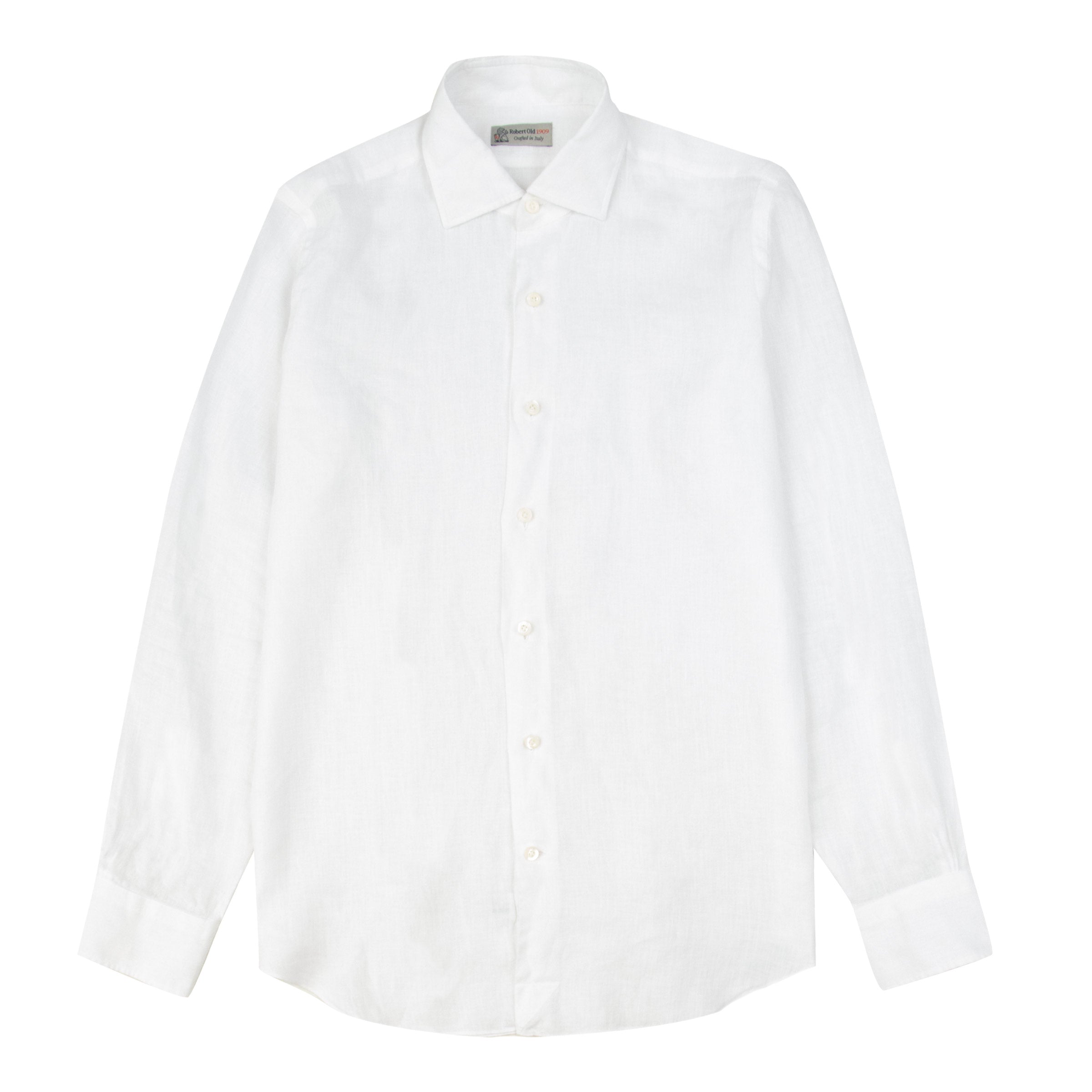 White Italian Linen Slim Fit Long Sleeve Shirt