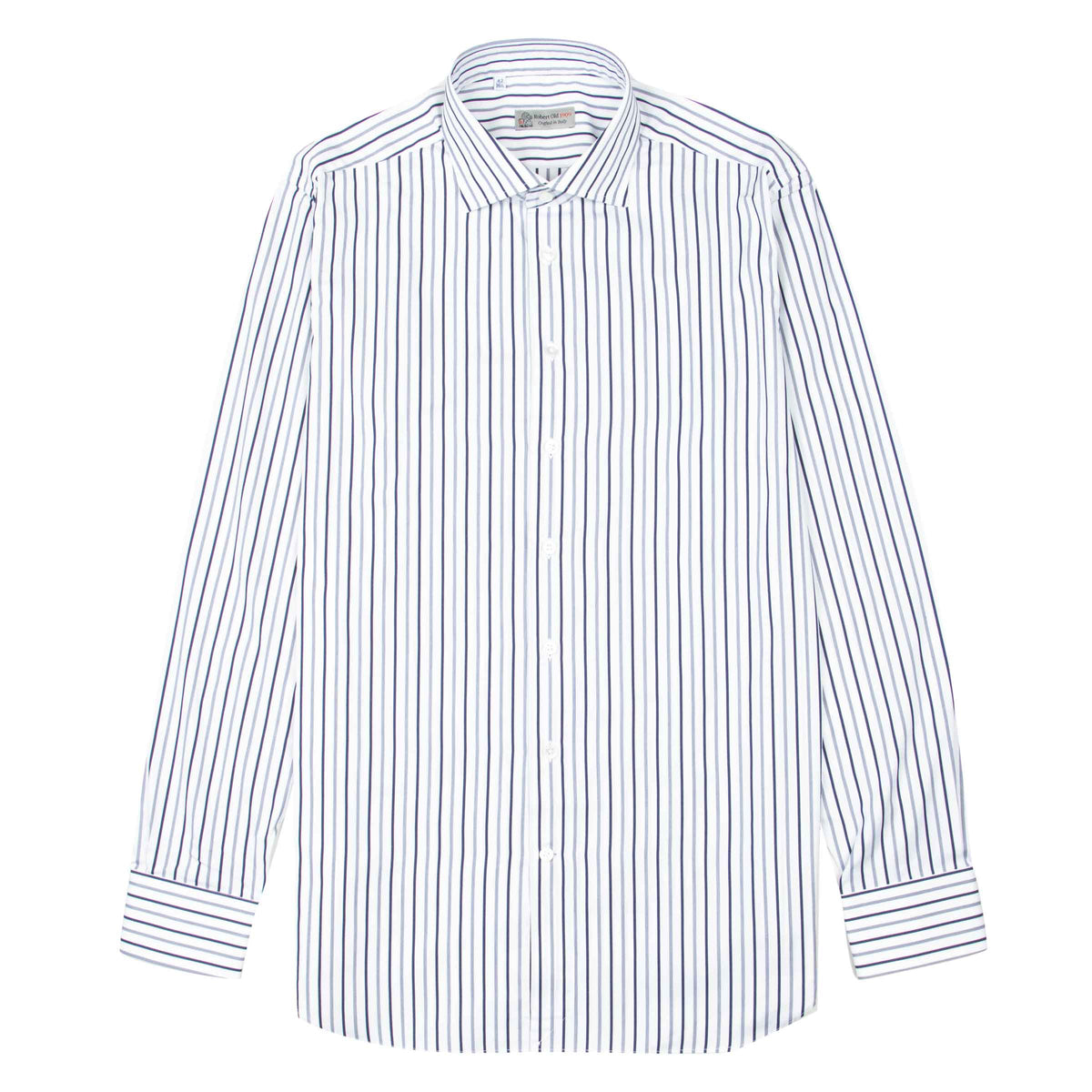 White and Blue Stripe Italian Cotton Long Sleeve Shirt L/S SHIRTS Robert Old