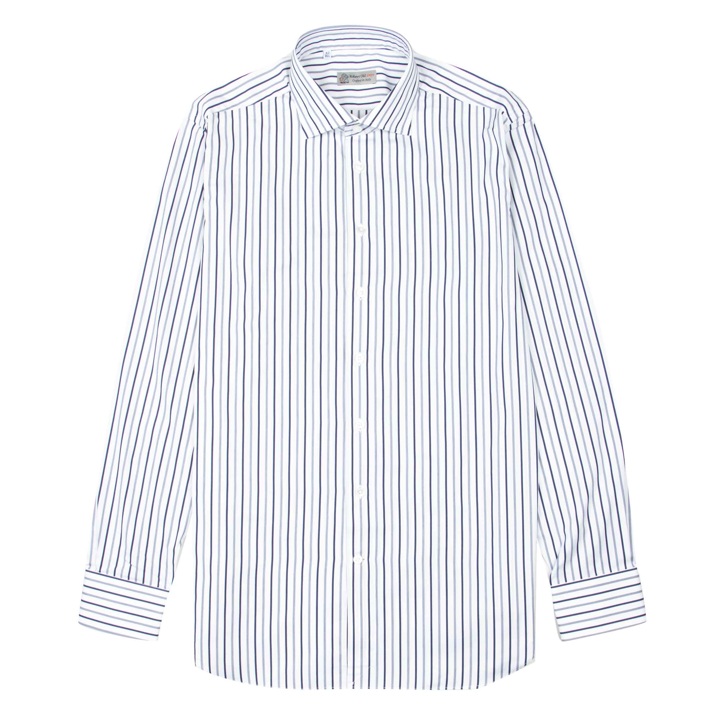 Robert Old - White and Blue Stripe Italian Cotton Long Sleeve Shirt L/S SHIRTS Robert Old