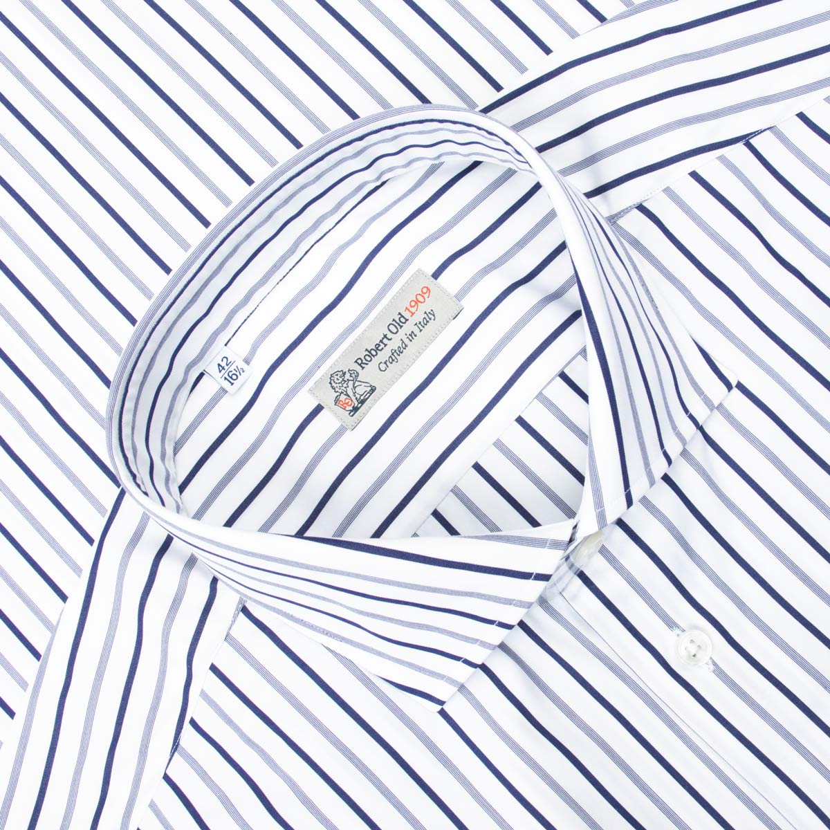 Robert Old - White and Blue Stripe Italian Cotton Long Sleeve Shirt L/S SHIRTS Robert Old