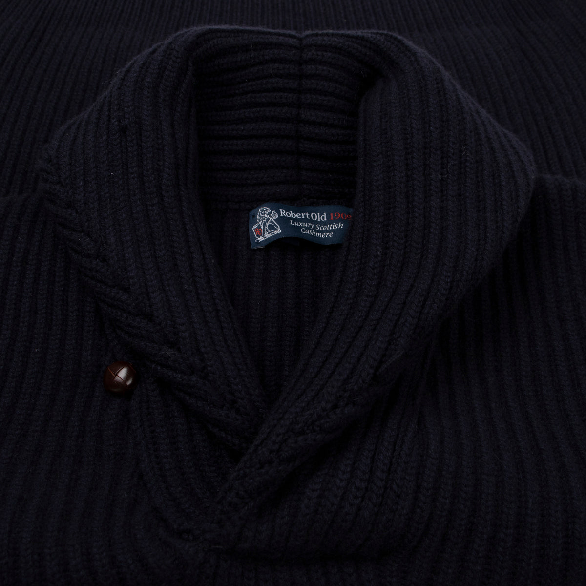 Dark Navy Torridon 8Ply Cashmere Shawl Collar Pullover CASHMERE Robert Old