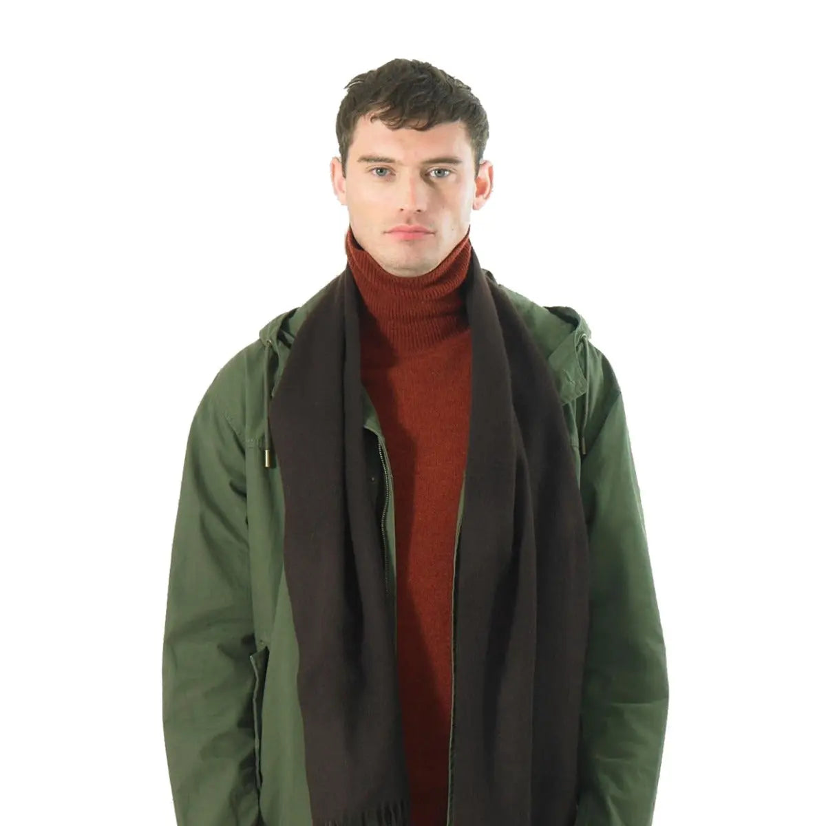 Robert Old - Chocolate Classic Plain 100% Cashmere Brushed Scarf SCARVES Robert Old