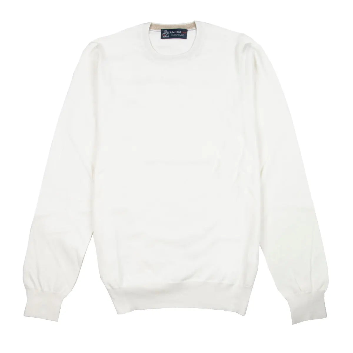 Cream Cashmere & Cotton Crewneck KNITWEAR Robert Old