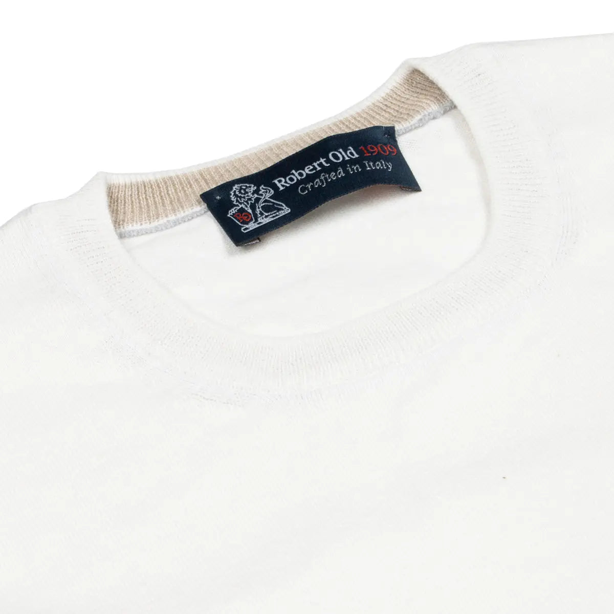Cream Cashmere & Cotton Crewneck KNITWEAR Robert Old