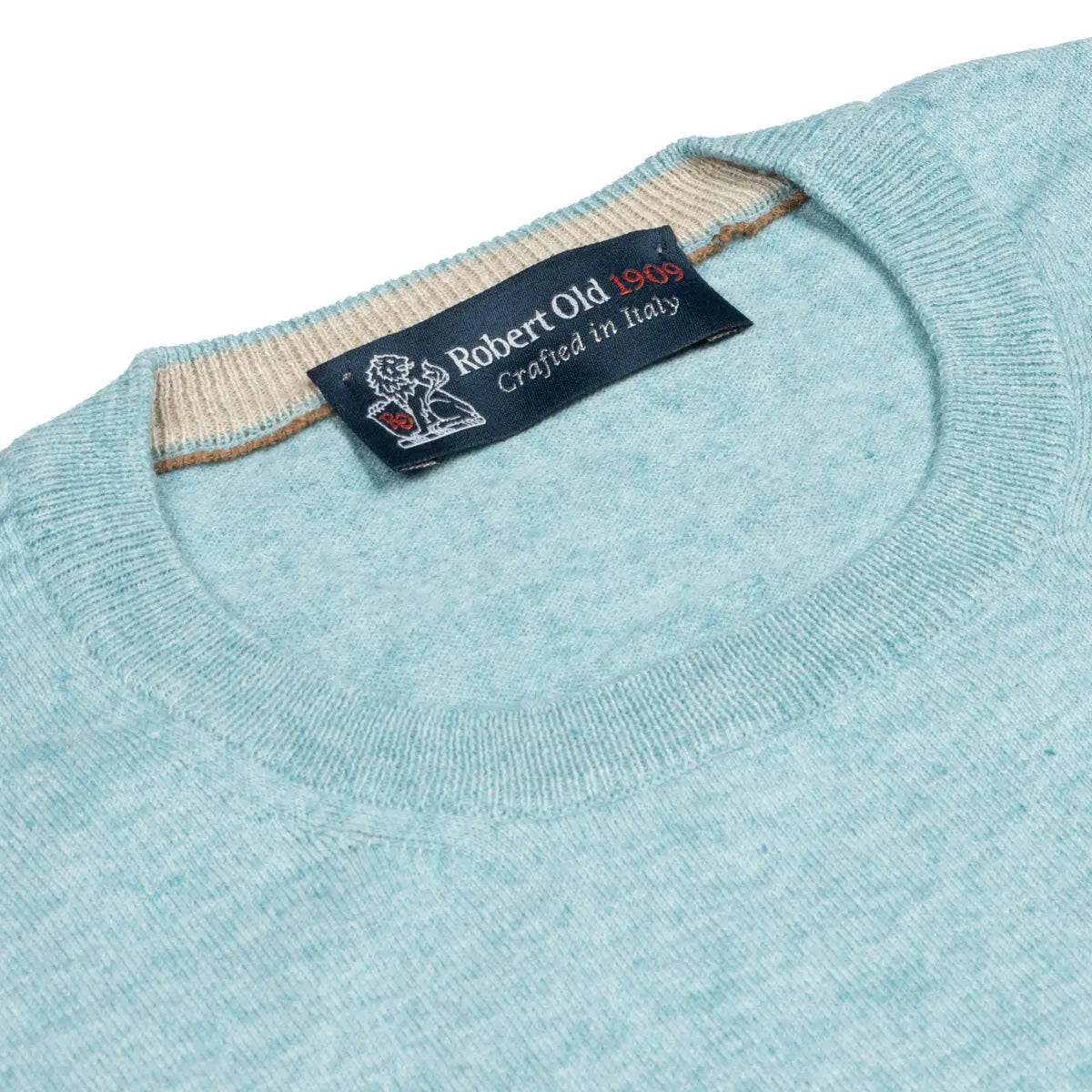 Aqua Cashmere & Cotton Crewneck KNITWEAR Robert Old