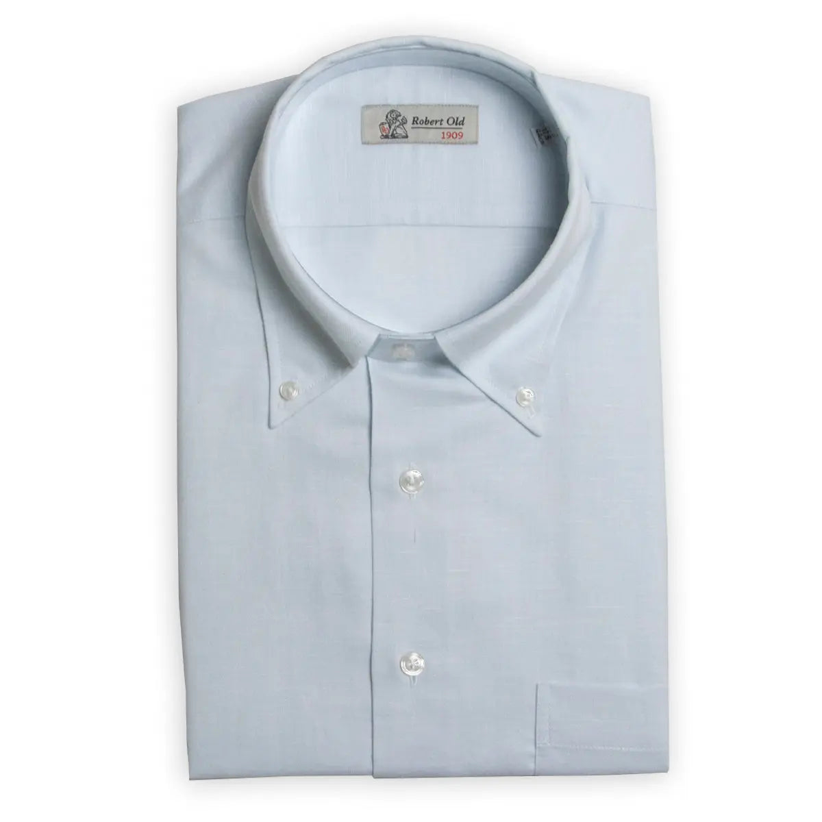 Blue Swiss Cotton &amp; Linen Long Sleeve Shirt L/S SHIRTS Robert Old
