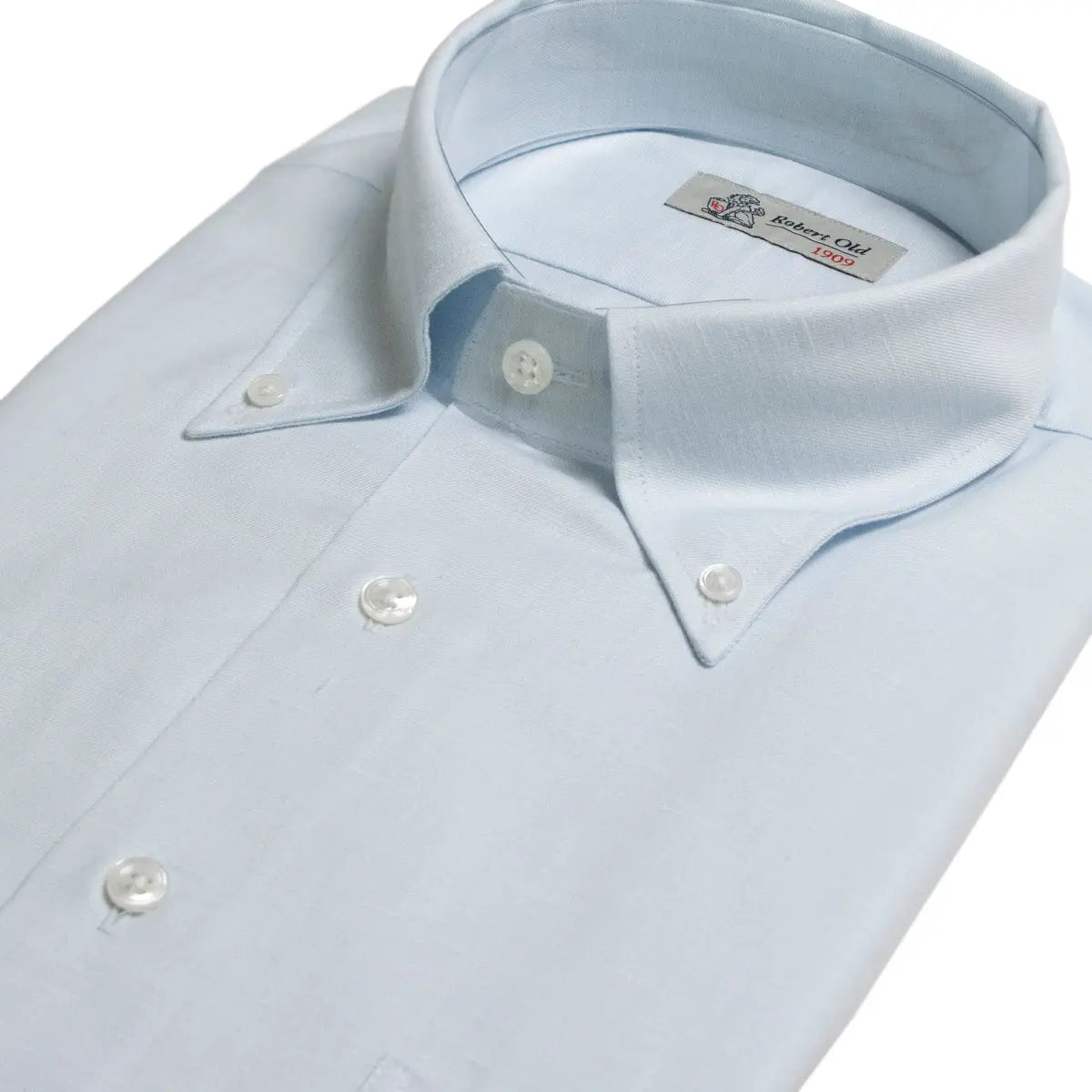 Blue Swiss Cotton &amp; Linen Long Sleeve Shirt L/S SHIRTS Robert Old