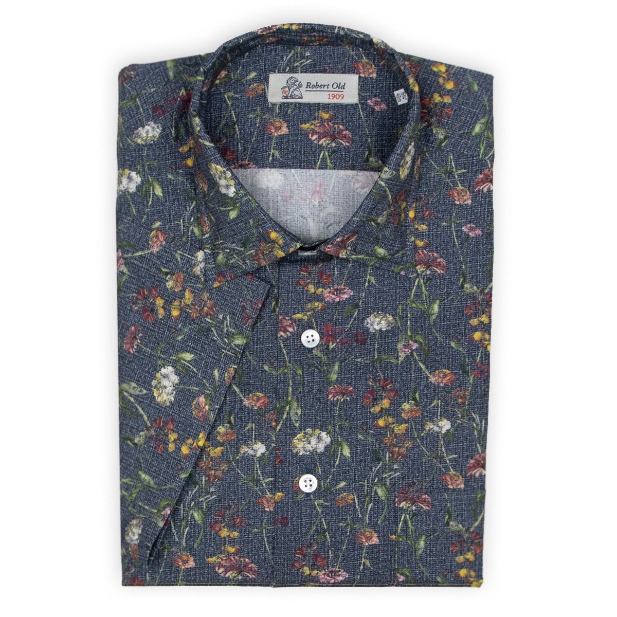 Navy Floral Swiss Cotton Short Sleeve Shirt S/S SHIRTS Robert Old