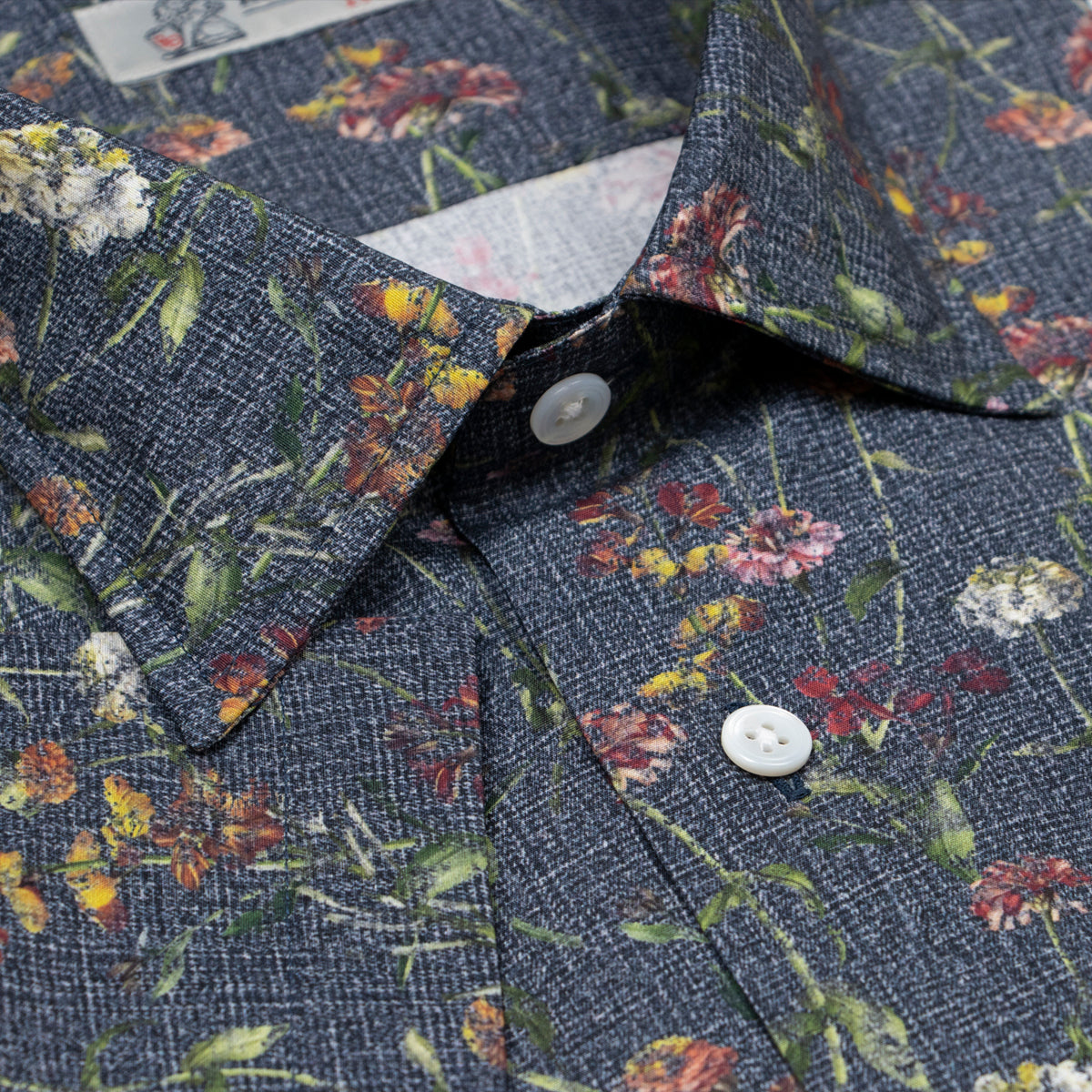Navy Floral Swiss Cotton Short Sleeve Shirt S/S SHIRTS Robert Old