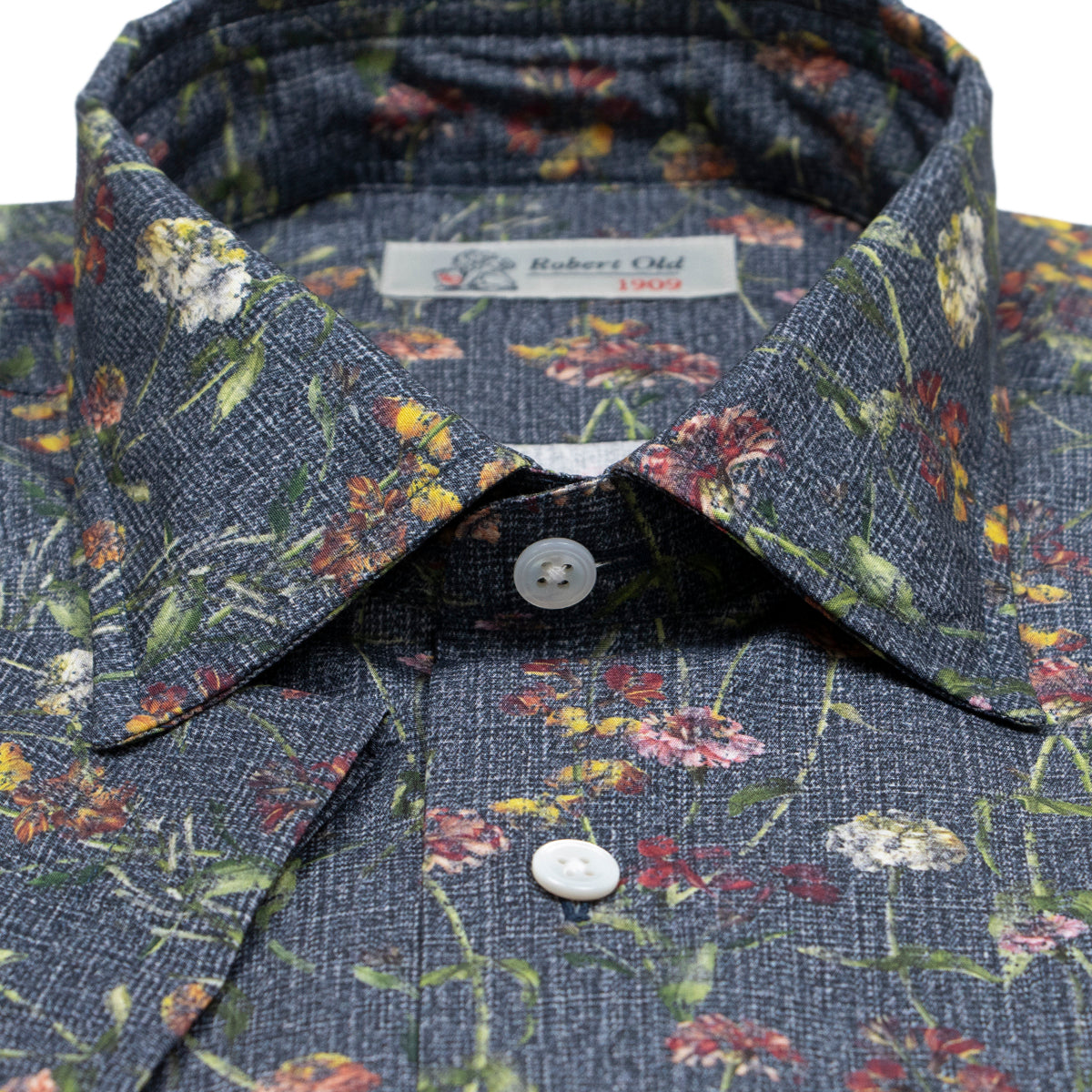 Navy Floral Swiss Cotton Short Sleeve Shirt S/S SHIRTS Robert Old