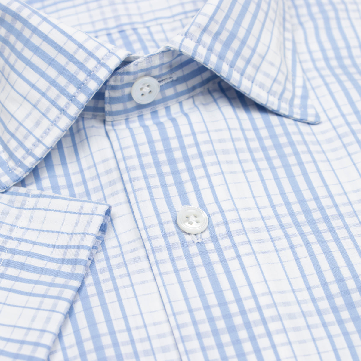 Light Blue Check Swiss Cotton Short Sleeve Shirt S/S SHIRTS Robert Old
