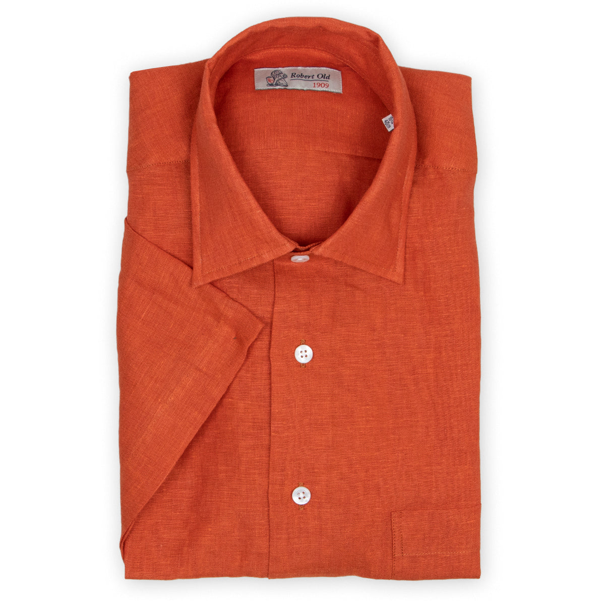 Burnt Orange Linen Short Sleeve Shirt S/S SHIRTS Robert Old