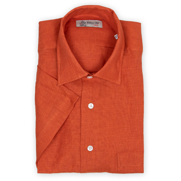 men's burnt orange dress shirt Burnt Orange Linen Short Sleeve Shirt – Robert Old & Co