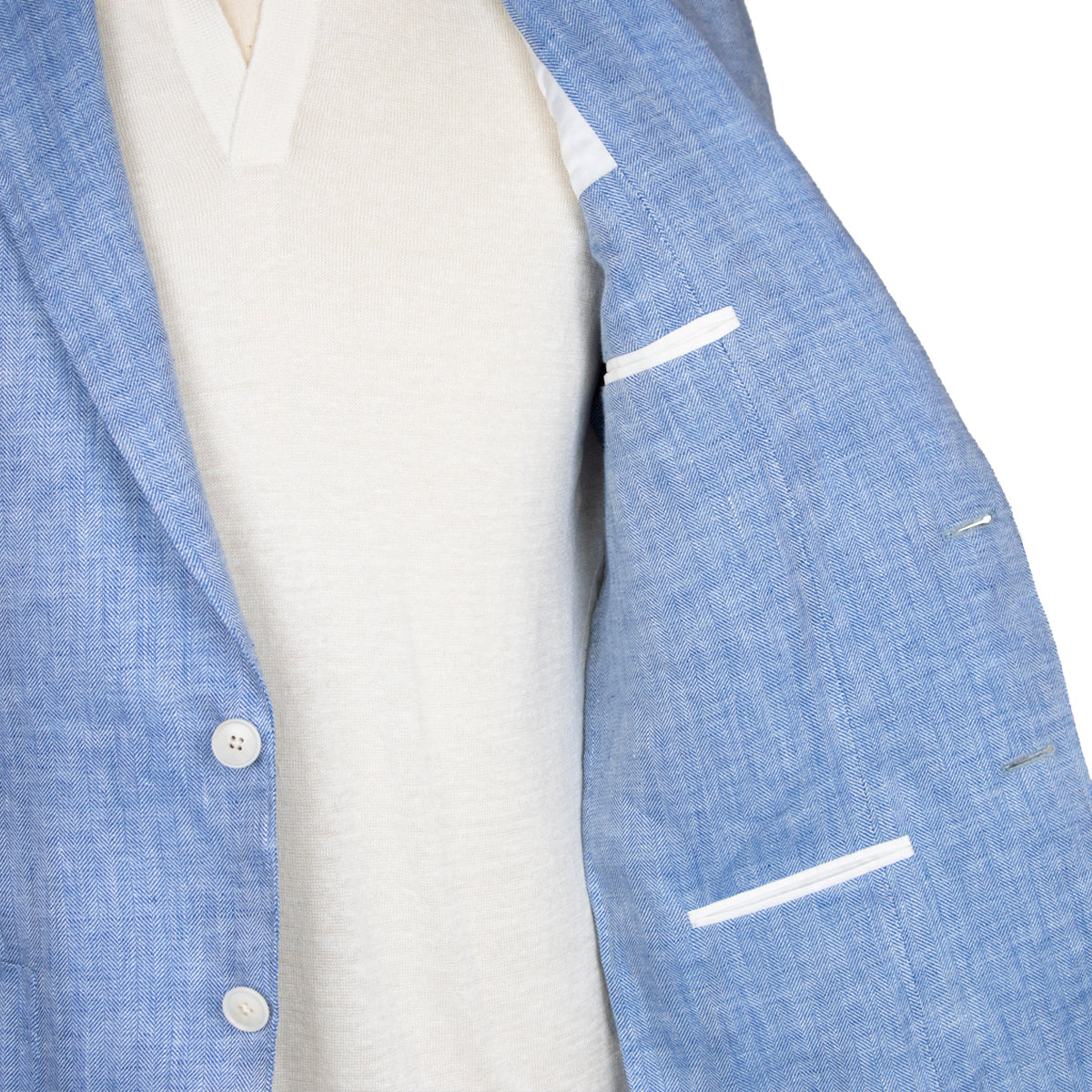 Light Blue Loro Piana Herringbone Linen Jacket JACKETS Robert Old