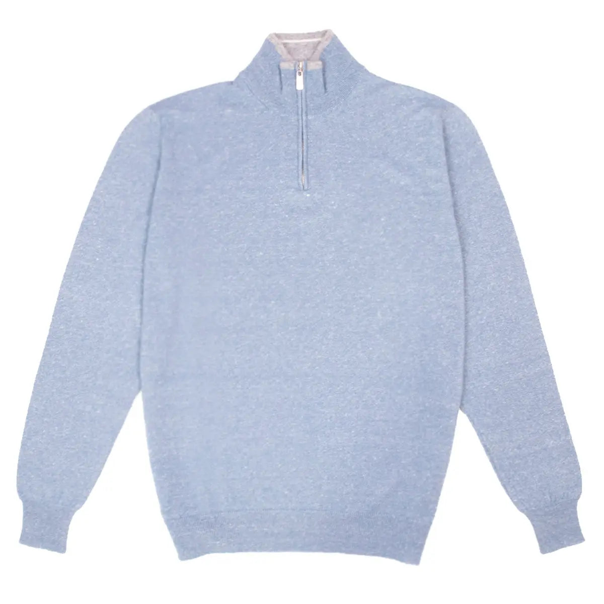 Fedeli - Blue Marl Cashmere & Linen Quarter Zip KNITWEAR FEDELI