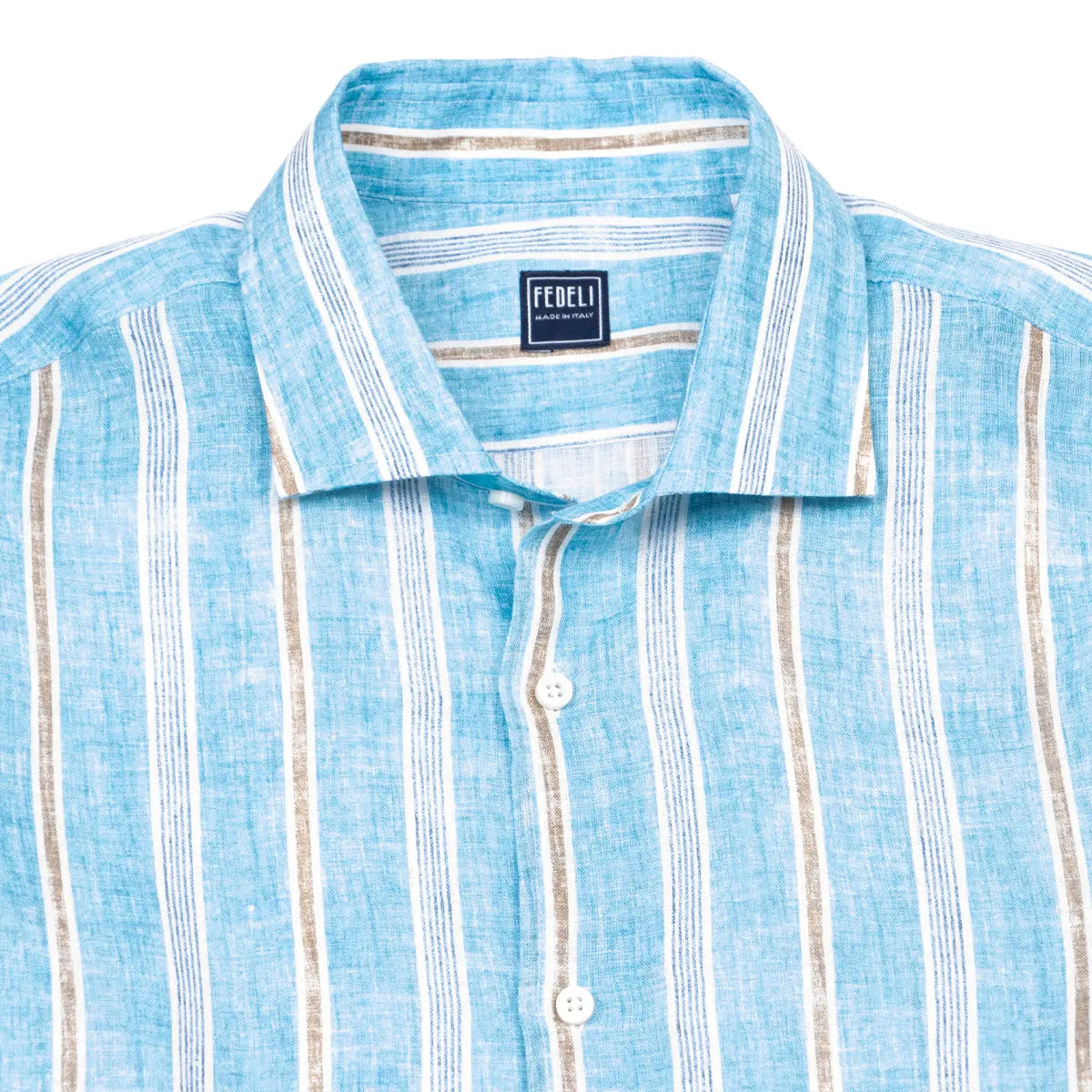 Fedeli - Turquoise Stripe Linen Long Sleeve Shirt L/S SHIRTS FEDELI