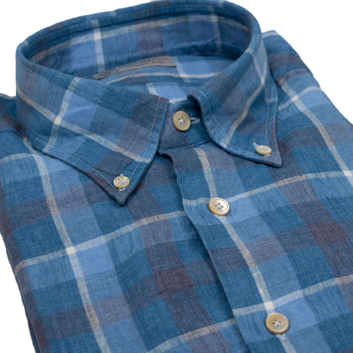 Blue Check Linen Button-Down Long Sleeve Shirt L/S SHIRTS Robert Old