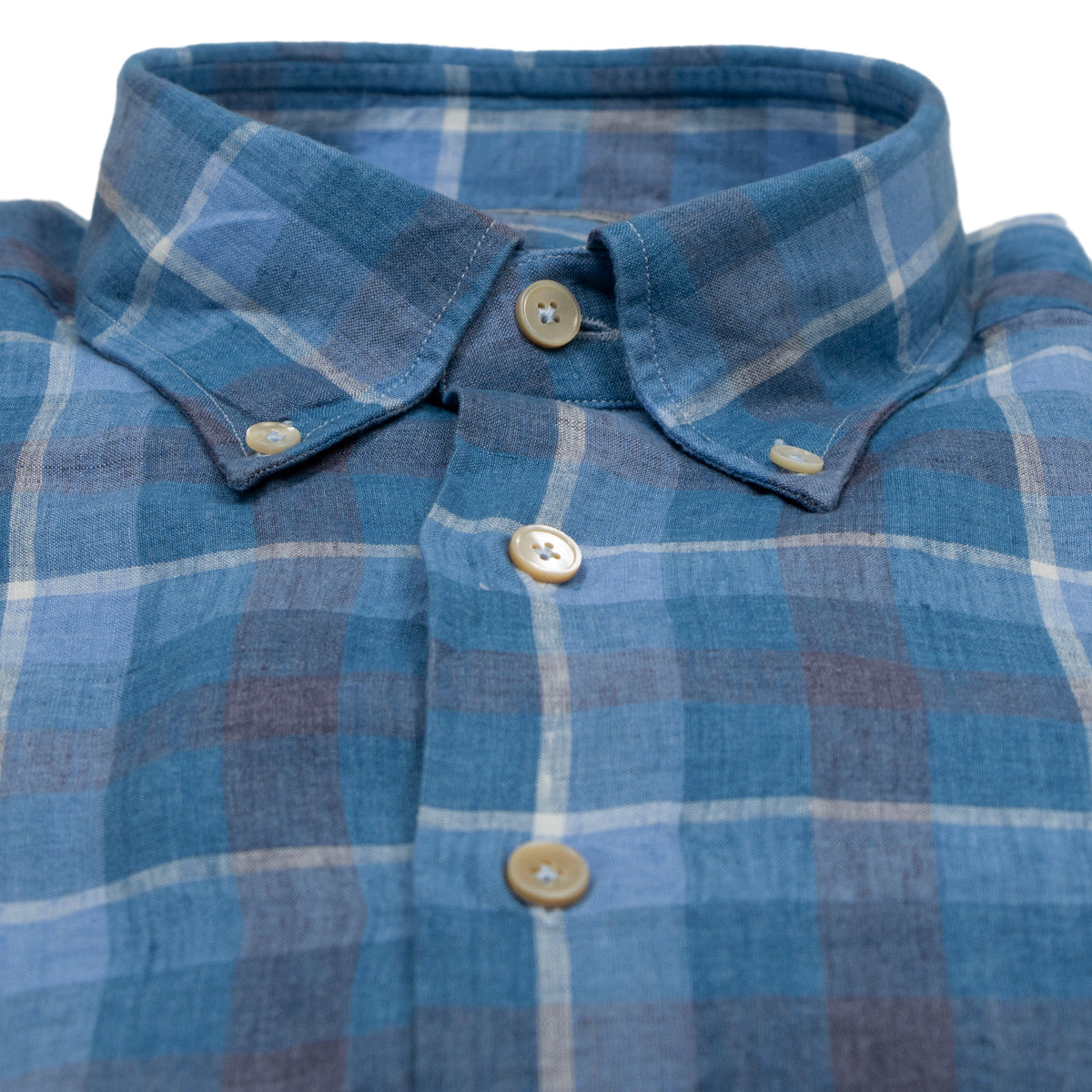 Blue Check Linen Button-Down Long Sleeve Shirt L/S SHIRTS Robert Old