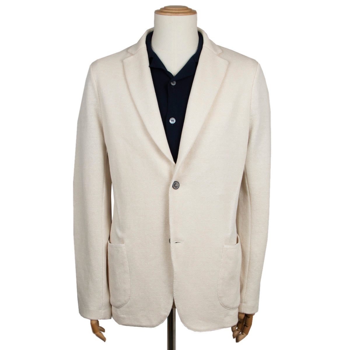 Cream Linen & Cotton Italian Knitted Unstructured Blazer KNITWEAR Robert Old