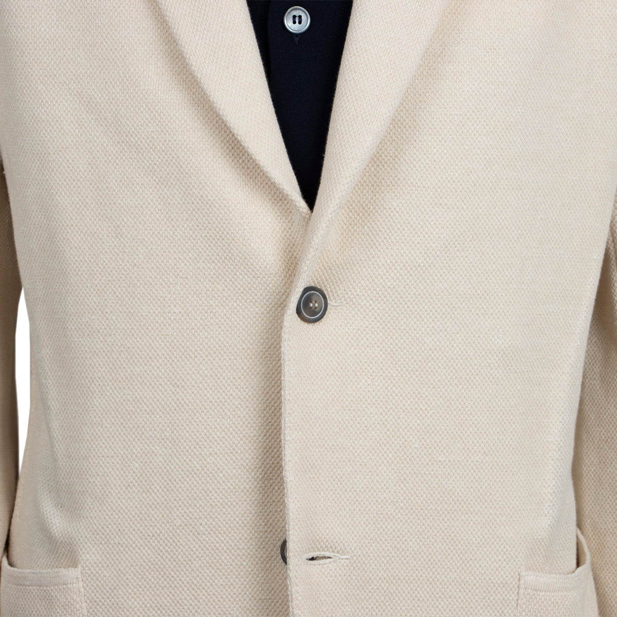 Cream Linen & Cotton Italian Knitted Unstructured Blazer KNITWEAR Robert Old