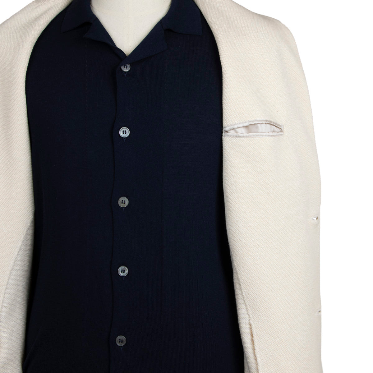 Cream Linen & Cotton Italian Knitted Unstructured Blazer KNITWEAR Robert Old