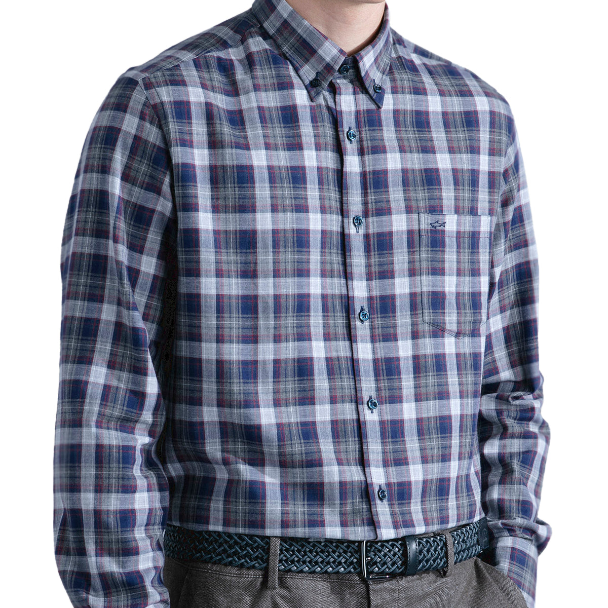 Paul & Shark - Charcoal & Red Check Cotton Flannel Shirt L/S SHIRTS Paul & Shark