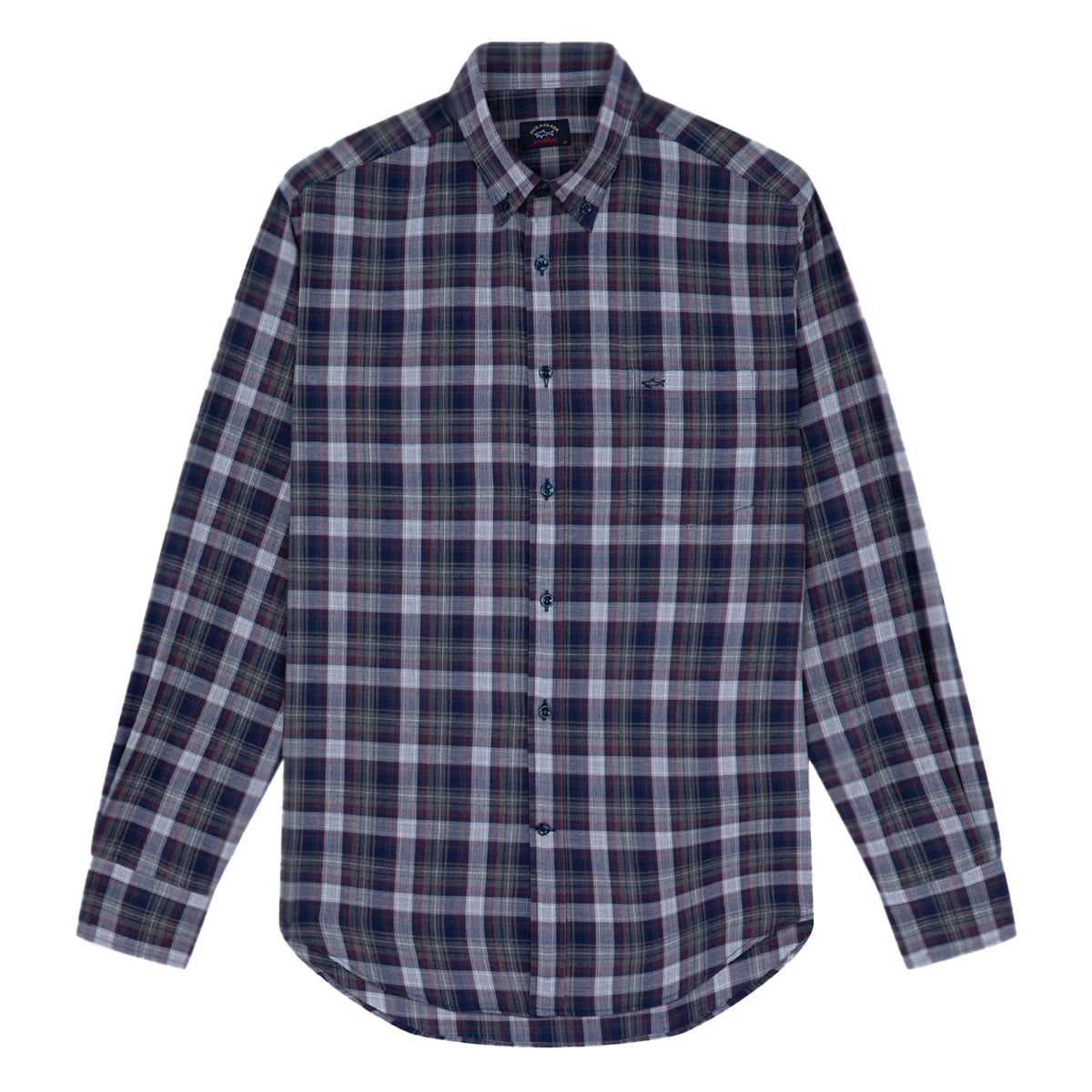 Paul & Shark - Charcoal & Red Check Cotton Flannel Shirt L/S SHIRTS Paul & Shark