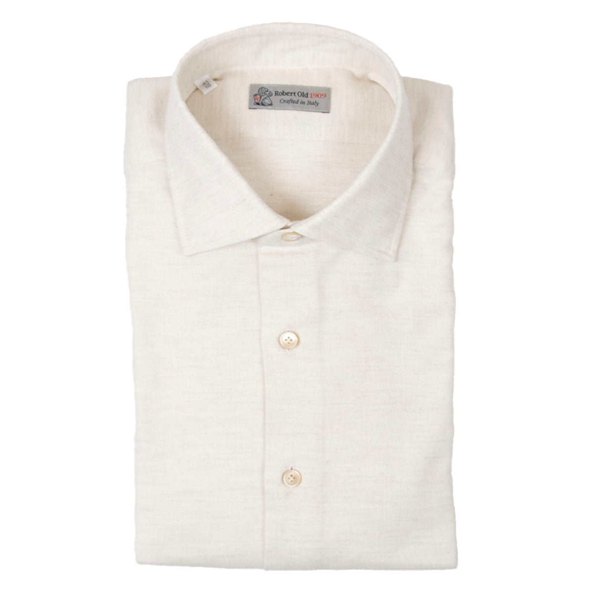 Cream Herringbone Pure Cotton Italian Long Sleeve Shirt L/S SHIRTS Robert Old
