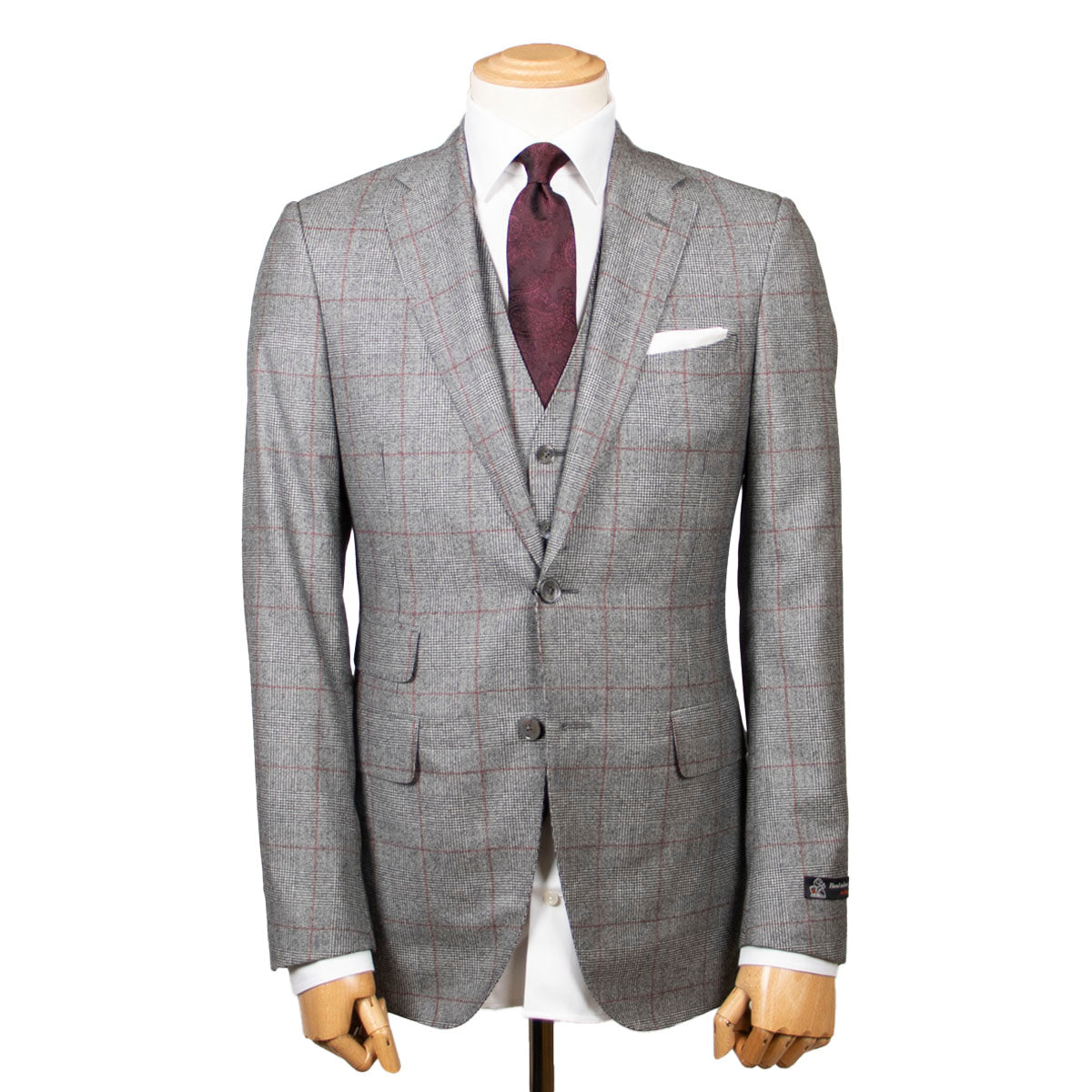 Grey &amp; Red Prince of Wales Check Three Piece Suit SUITS Robert Old