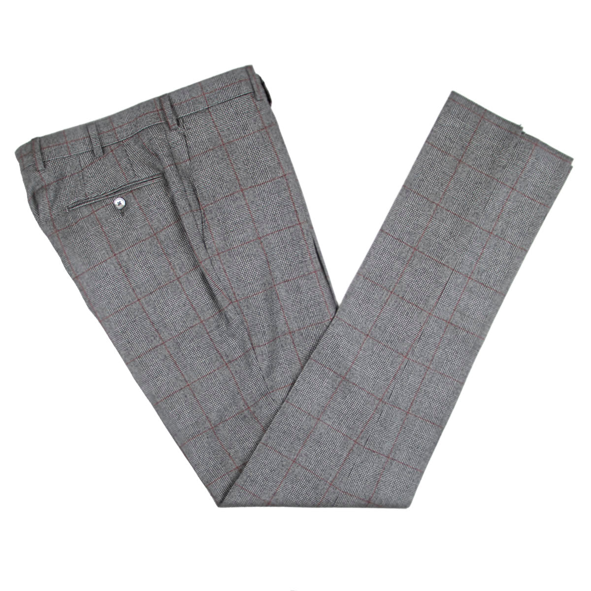 Grey &amp; Red Prince of Wales Check Three Piece Suit SUITS Robert Old