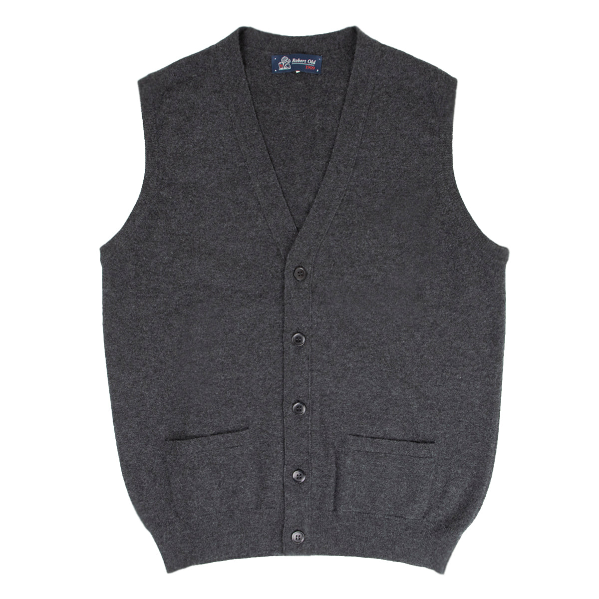 Charcoal Beaulieu Cashmere Sleeveless Cardigan CASHMERE Robert Old