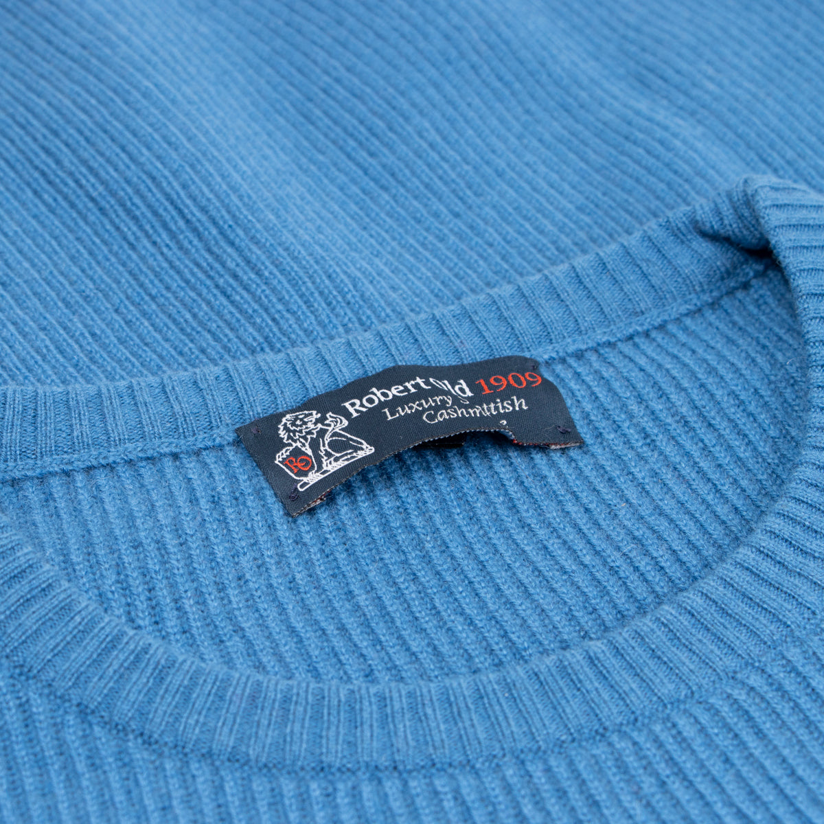 Airforce Blue Huntley 2ply Rib Crew Neck Cashmere Sweater CASHMERE Robert Old