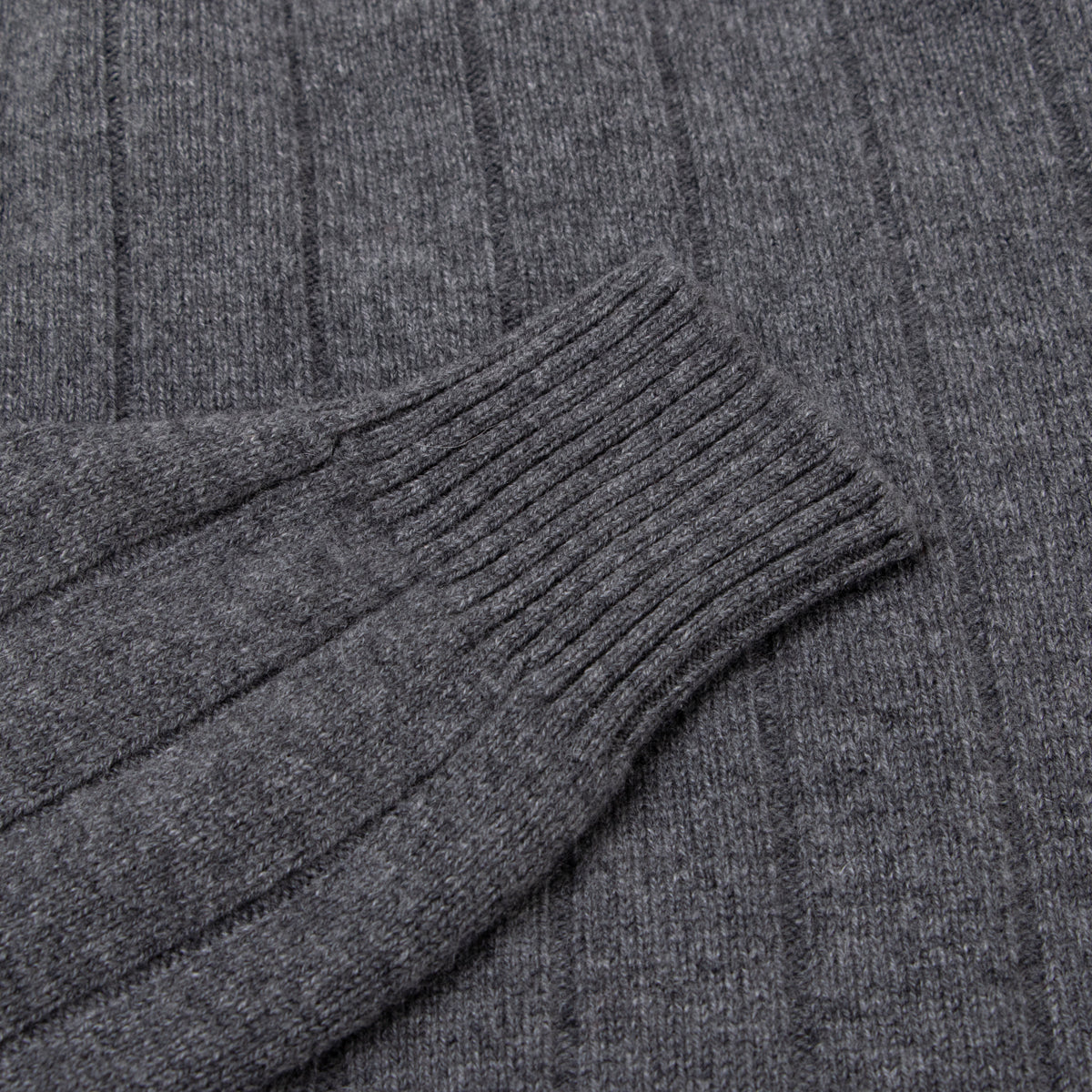 The Wellington Cashmere Ribbed Zip Neck Sweater - Smog / Charcoal CASHMERE Robert Old