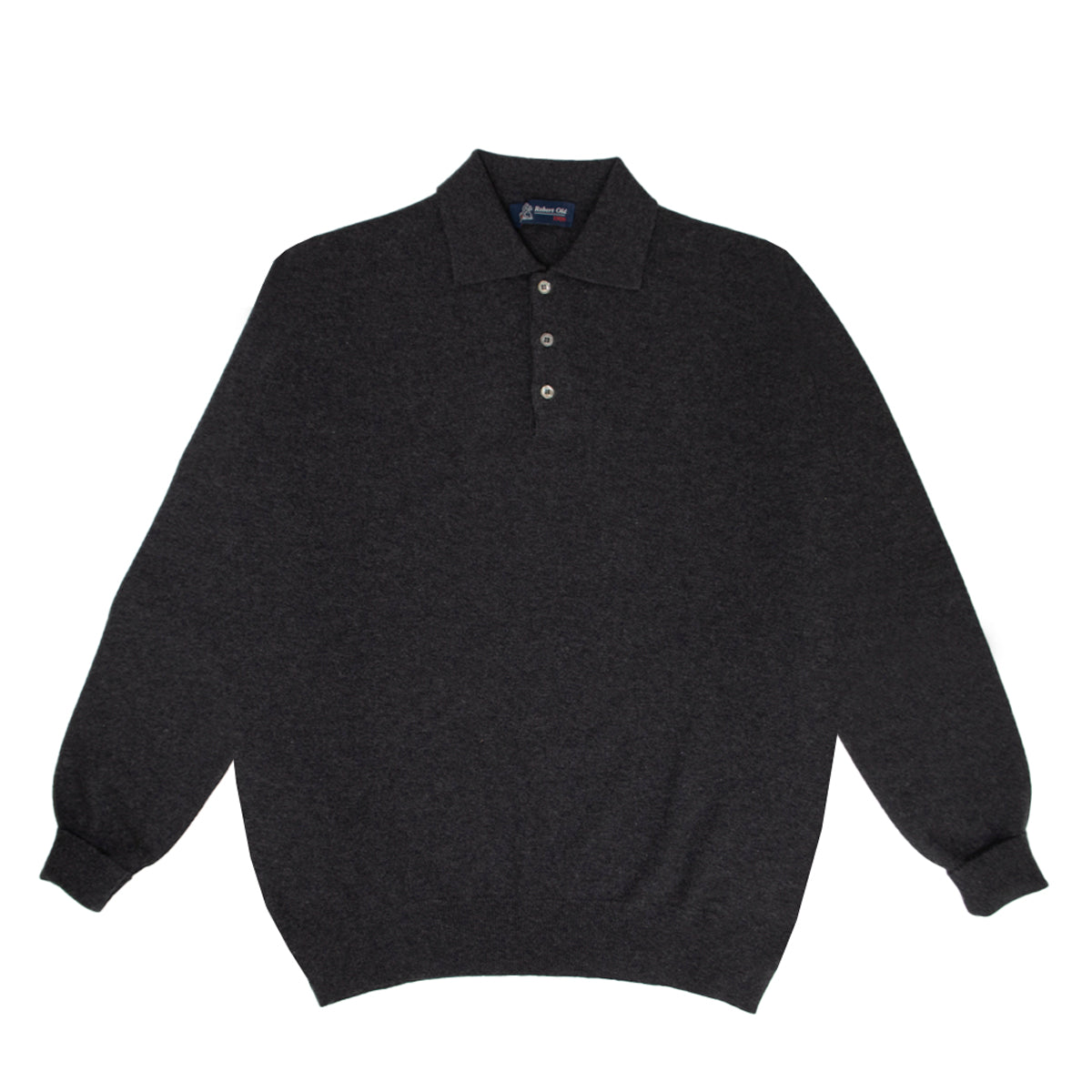 Charcoal Oban 3 button 2ply Cashmere Polo Sweater CASHMERE Robert Old