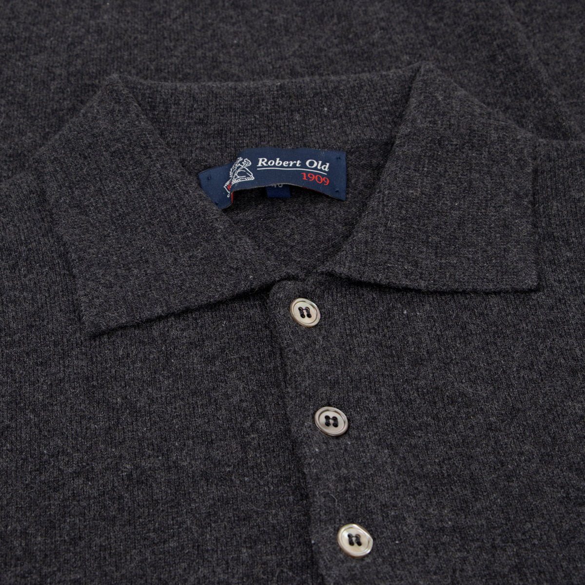 Charcoal Oban 3 button 2ply Cashmere Polo Sweater CASHMERE Robert Old
