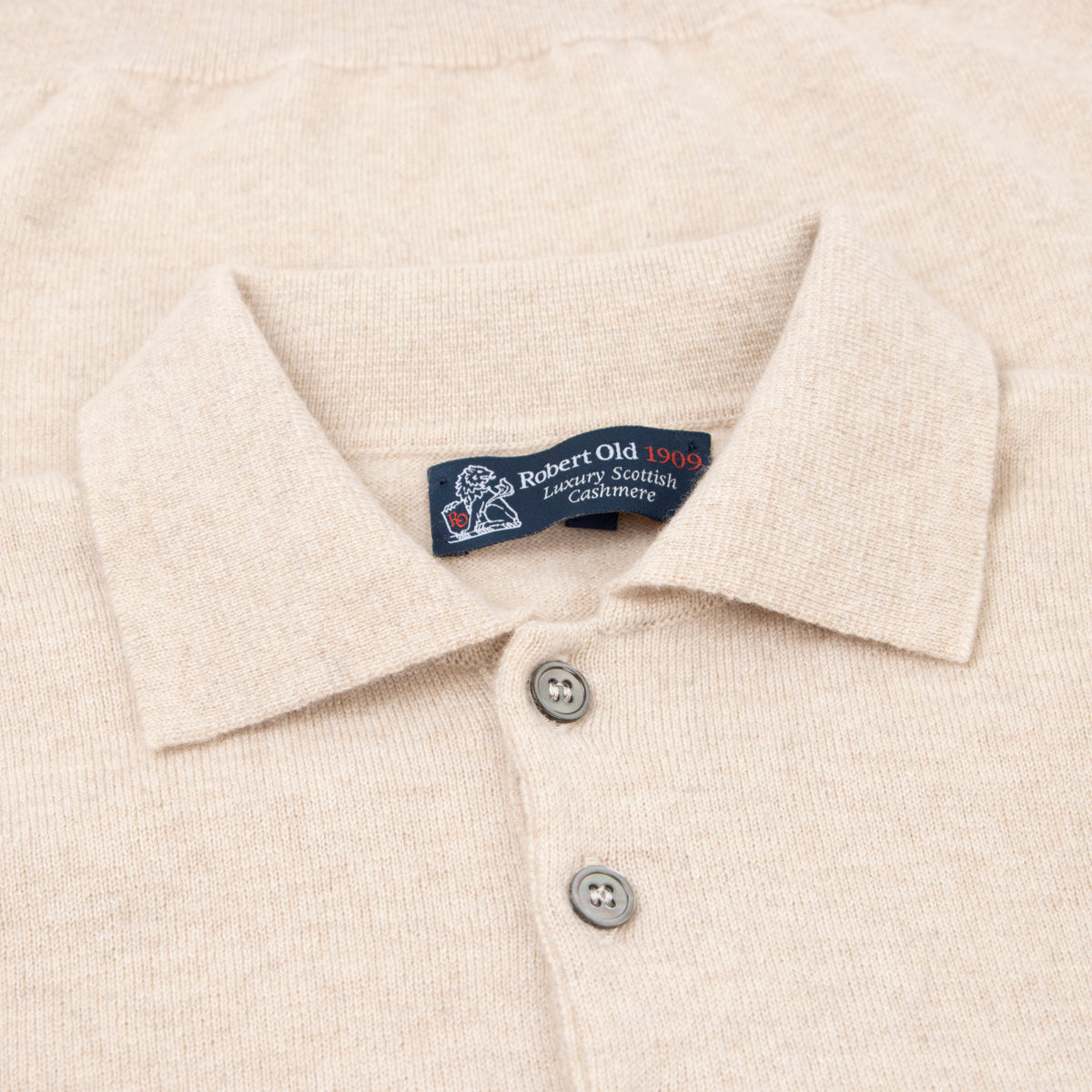 Linen Oban 3 button 2ply Cashmere Polo Sweater CASHMERE Robert Old